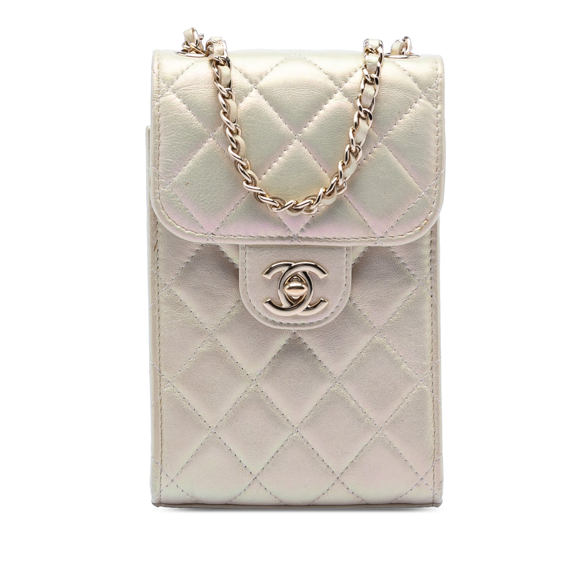 Chanel CC Quilted Iridescent Lambskin Phone Holder with Chain - image 1