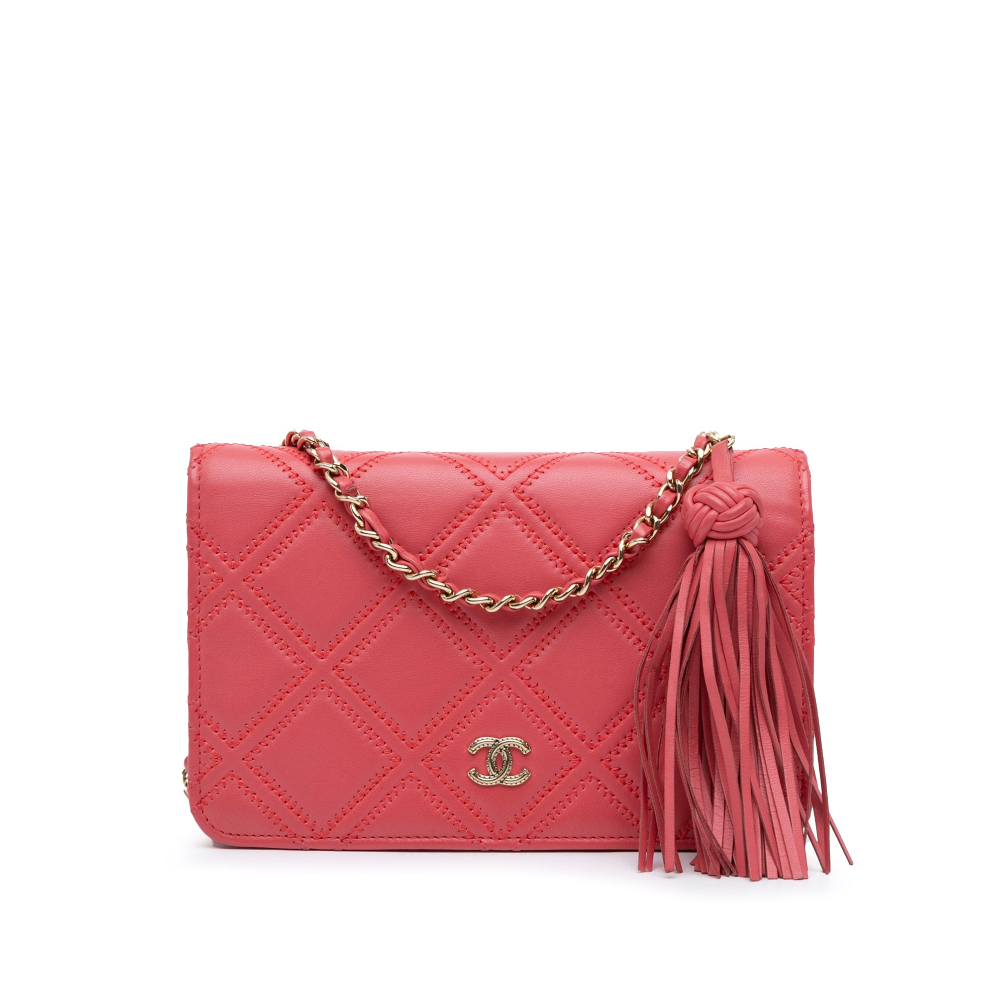 Chanel CC Quilted Lambskin Double Stitch Tassel Wallet On Chain - image 1