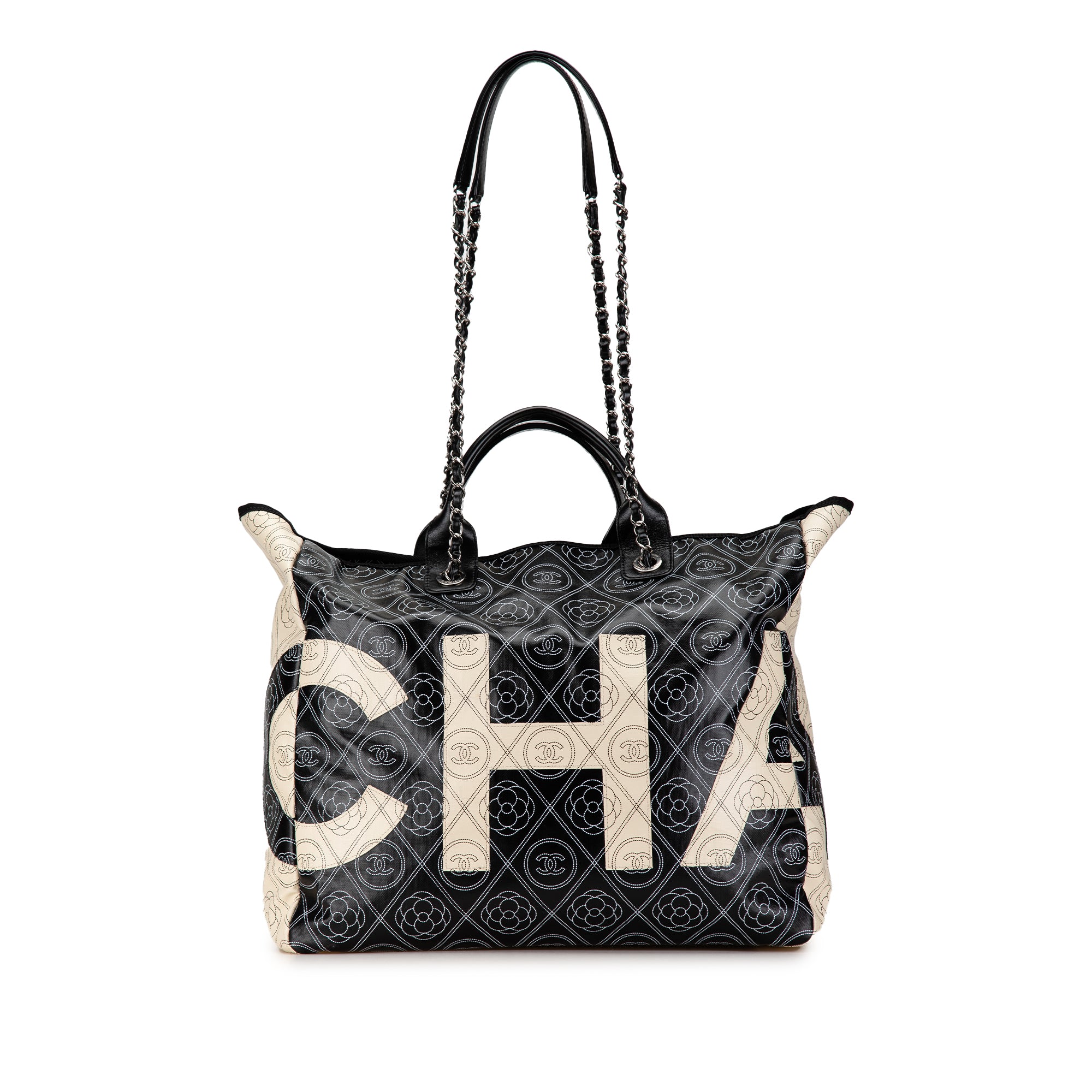 Chanel Large Coated Canvas Camellia Logo Deauville Shopping Tote - image 1