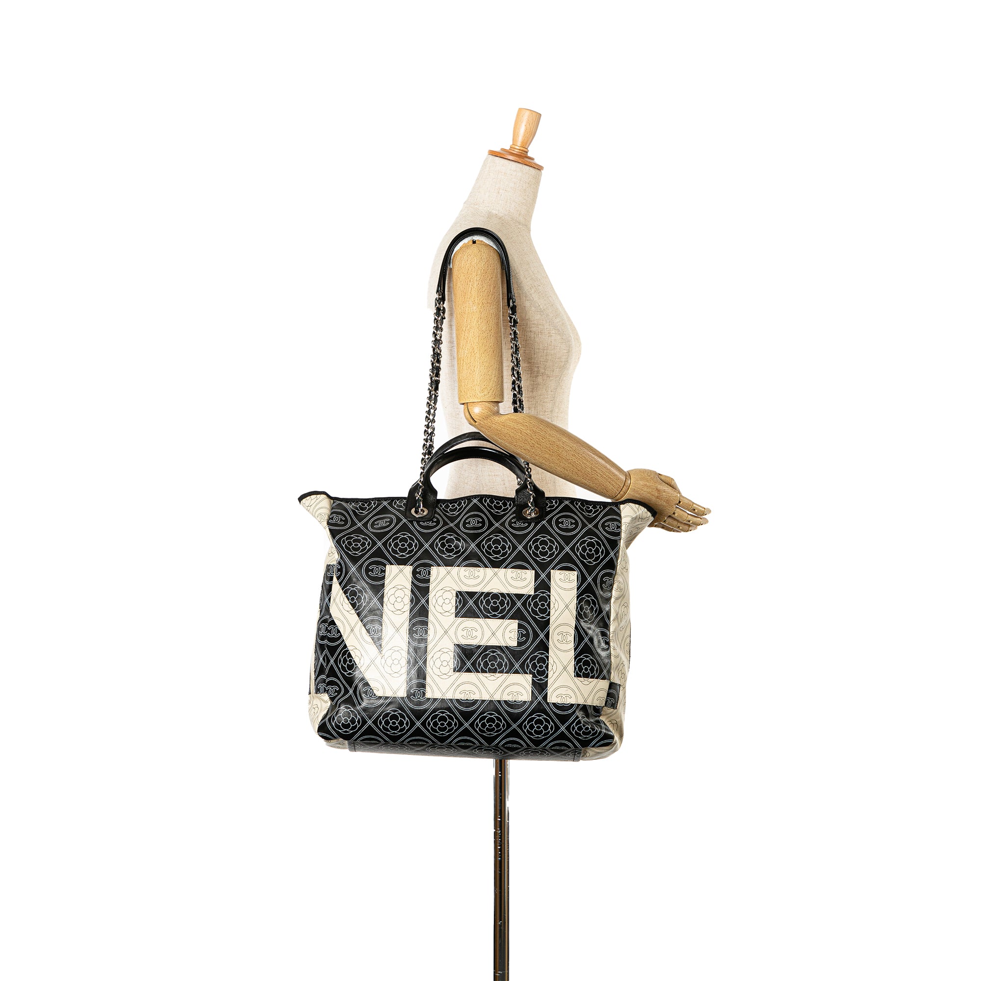 Chanel Large Coated Canvas Camellia Logo Deauville Shopping Tote - image 9