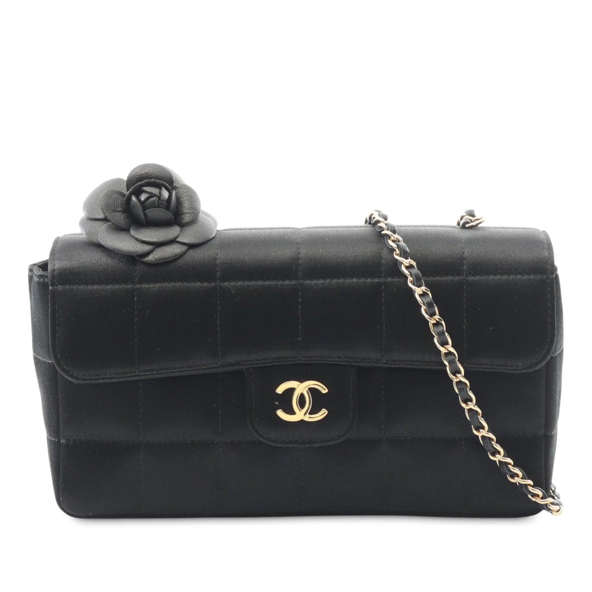 Chanel Mini Choco Bar Quilted Satin Camellia Flap - image 1