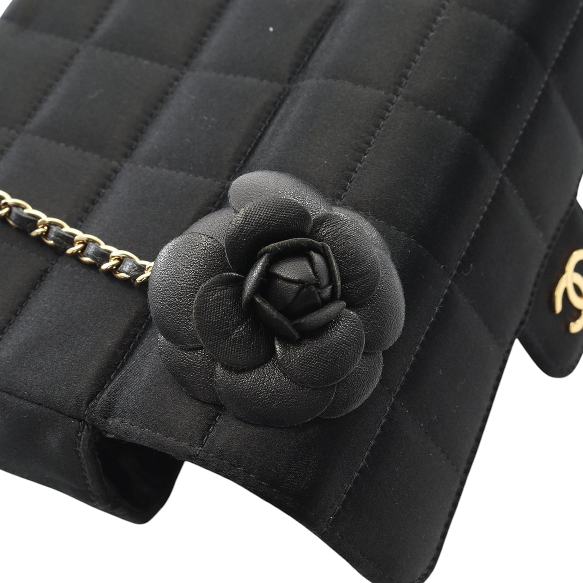 Chanel Mini Choco Bar Quilted Satin Camellia Flap - image 6