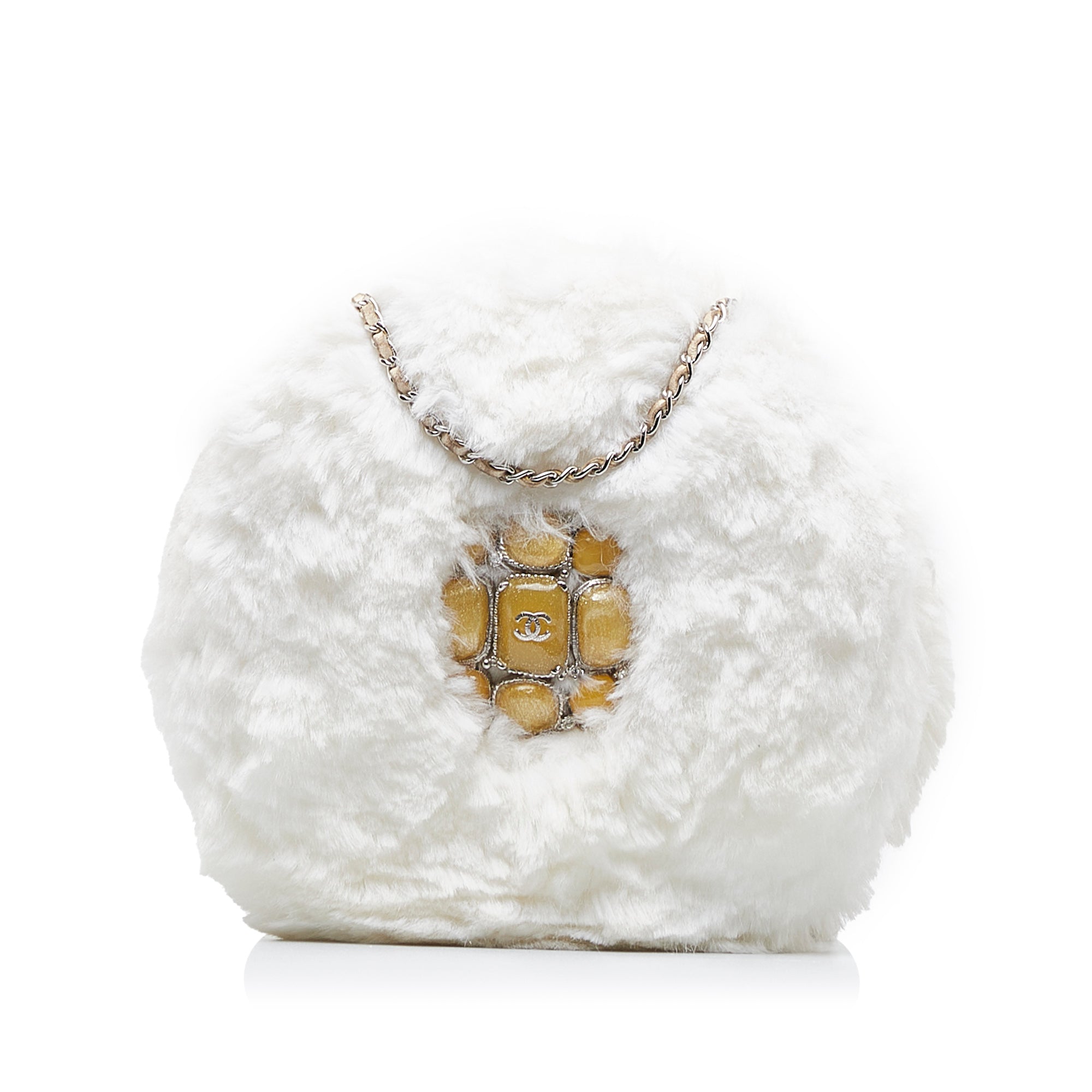 Chanel CC Crystal Embellished Faux Fur Round Crossbody - image 1