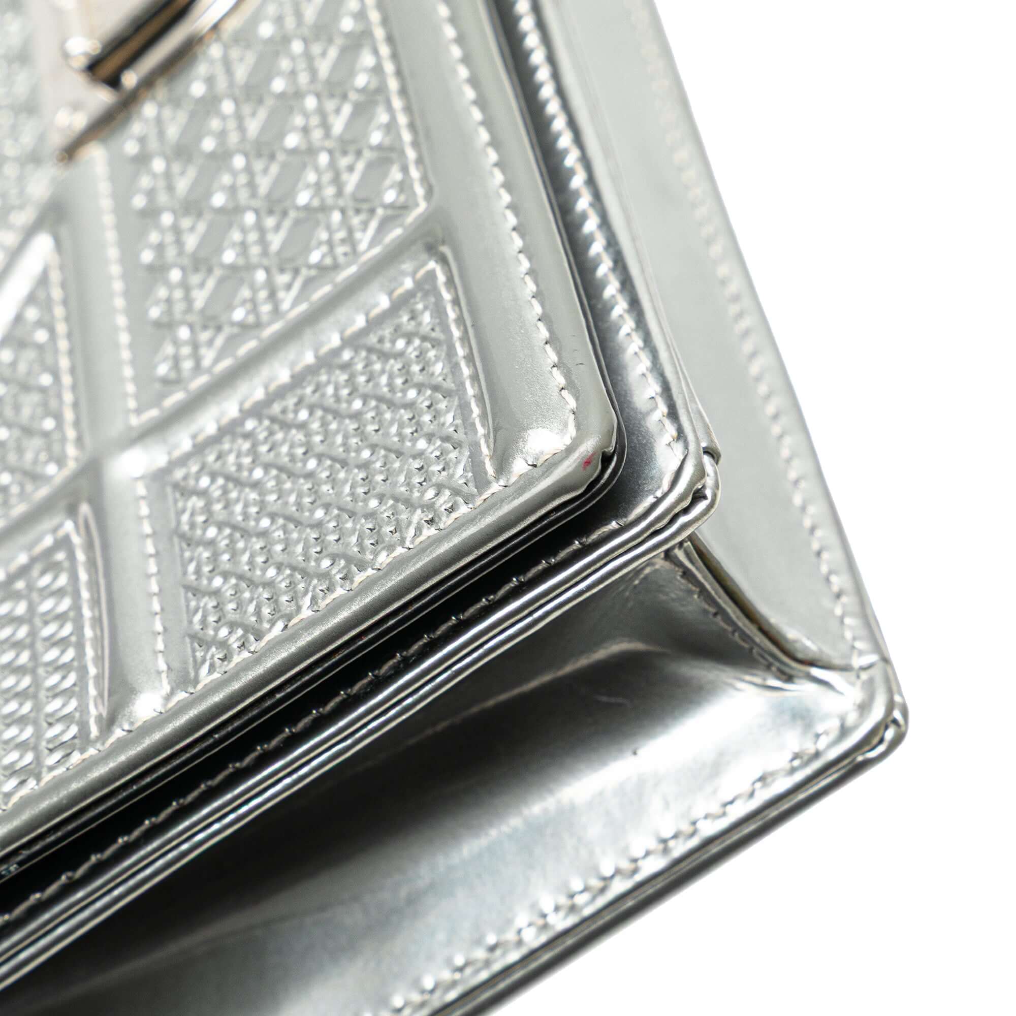 Dior Metallic Patent Microcannage Diorama Wallet on Chain