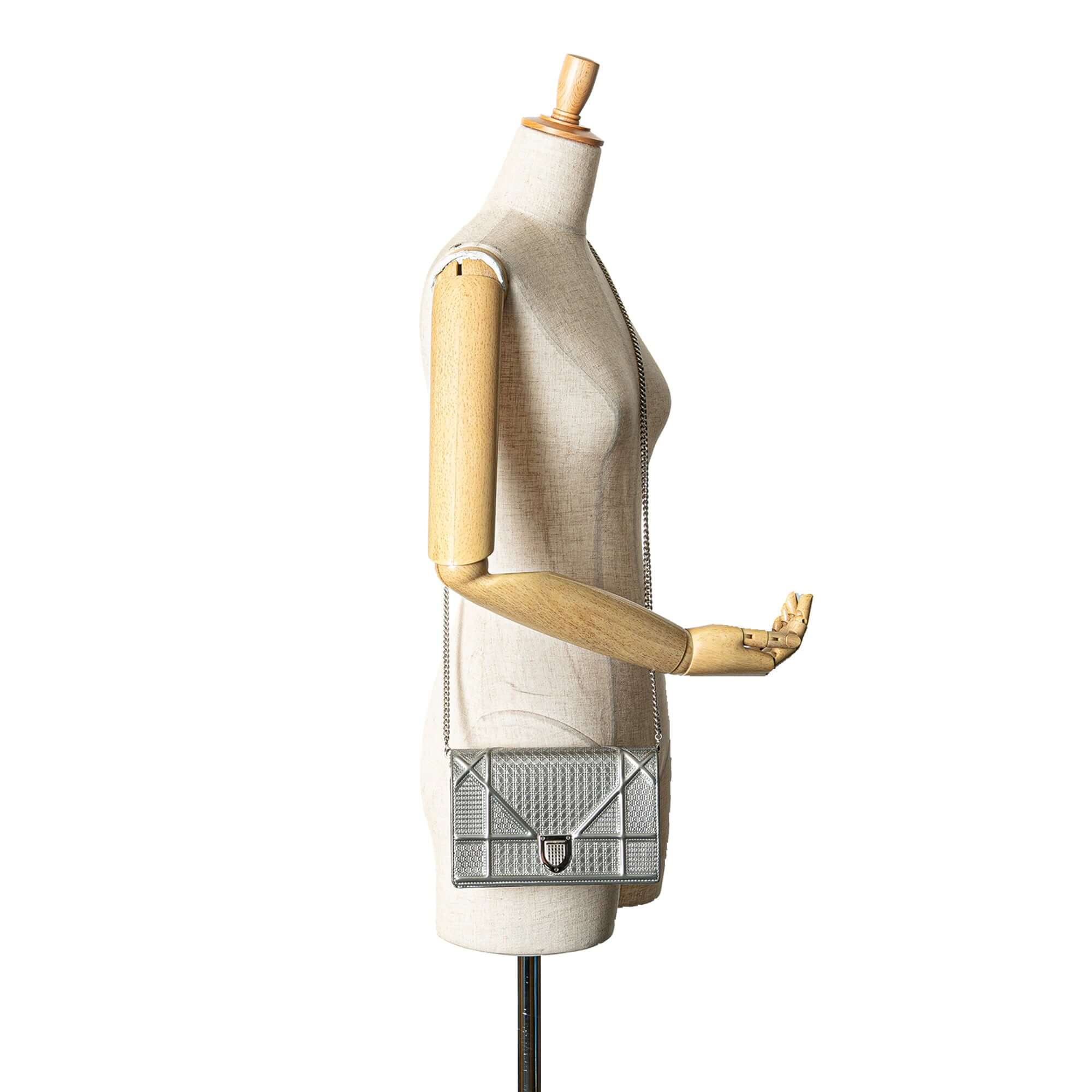 Dior Metallic Patent Microcannage Diorama Wallet on Chain