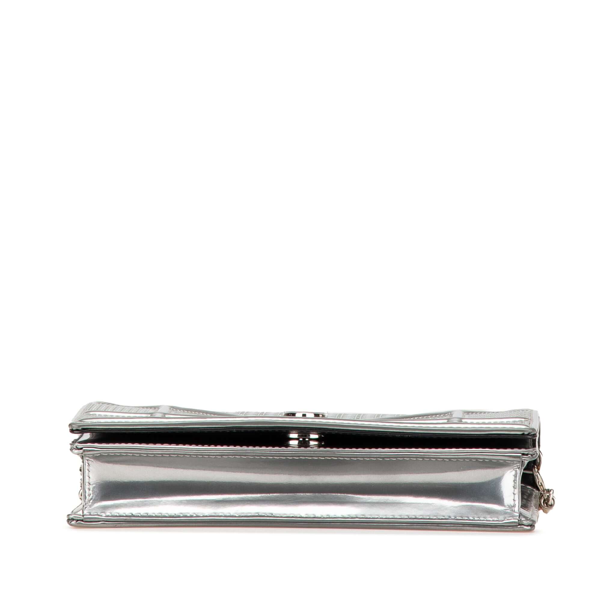 Dior Metallic Patent Microcannage Diorama Wallet on Chain