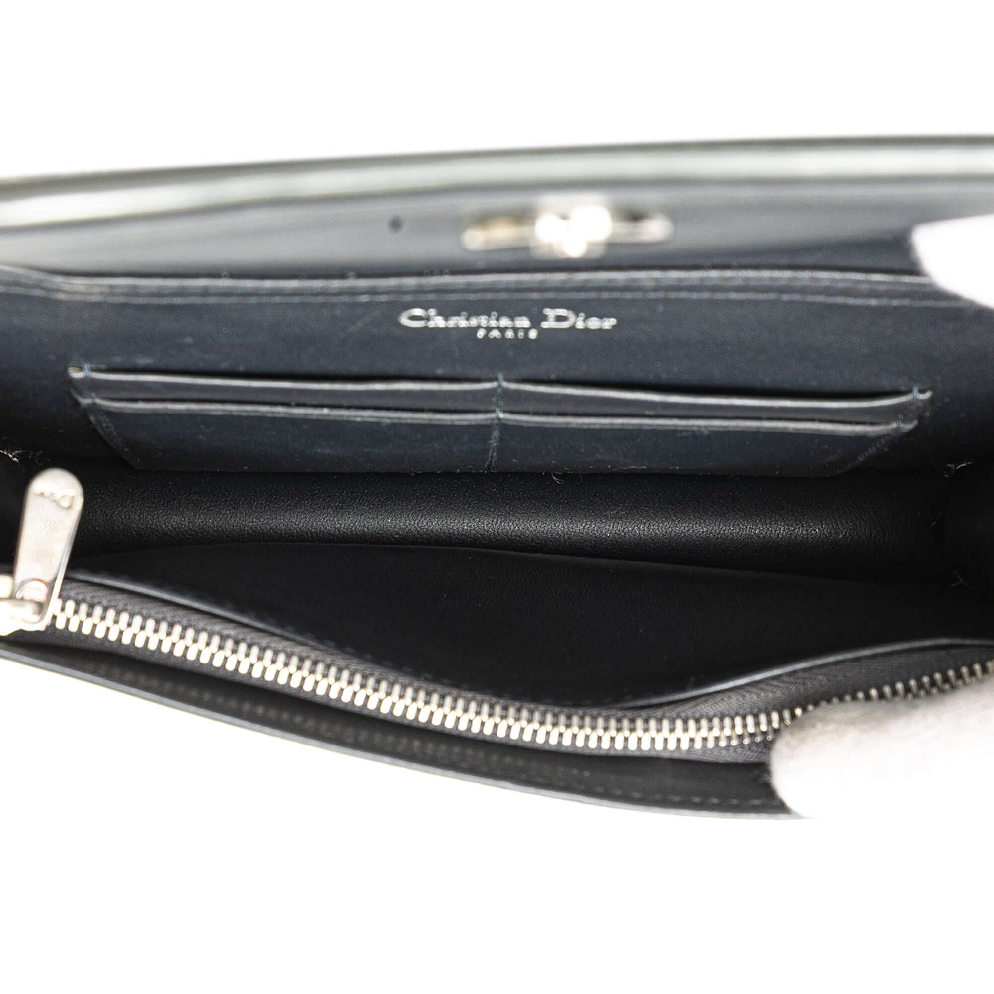 Dior Metallic Patent Microcannage Diorama Wallet on Chain