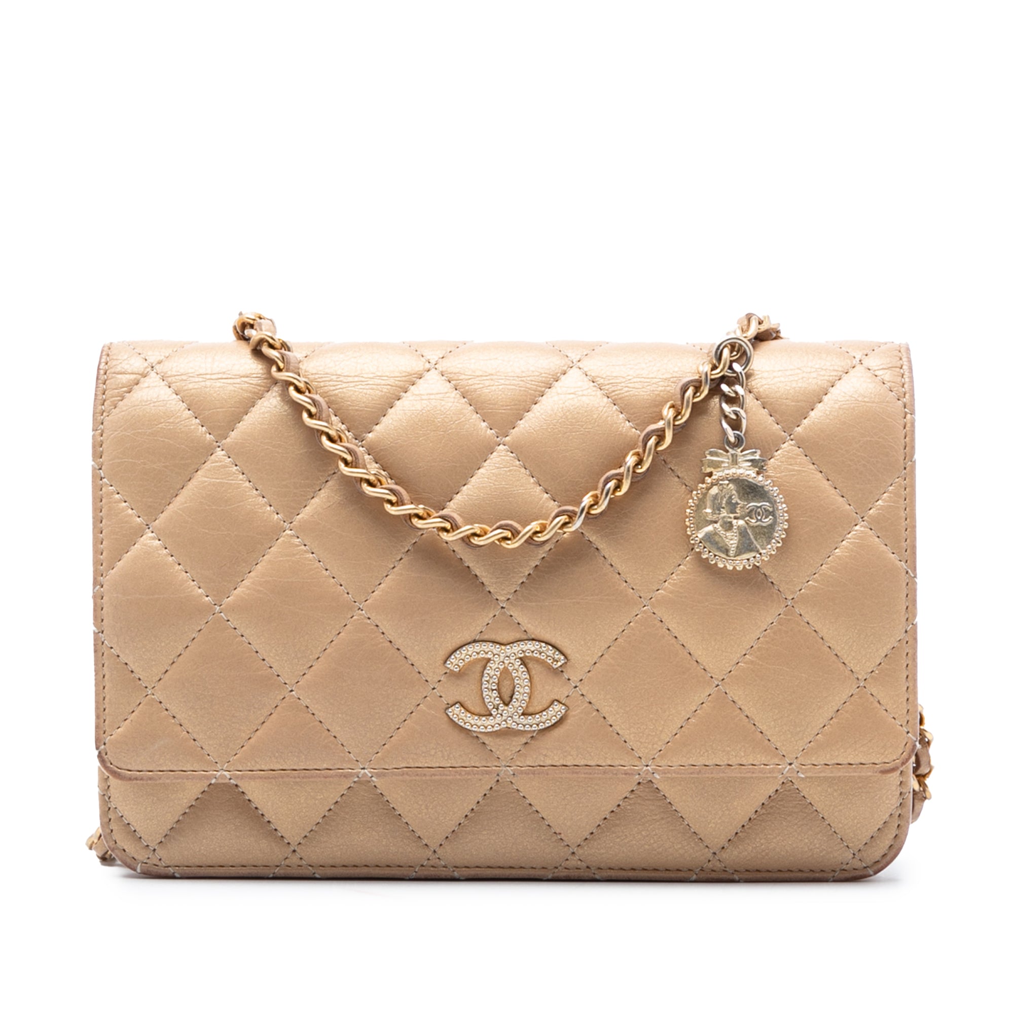 Chanel CC Quilted Iridescent Lambskin Coin Charm Wallet on Chain - image 1