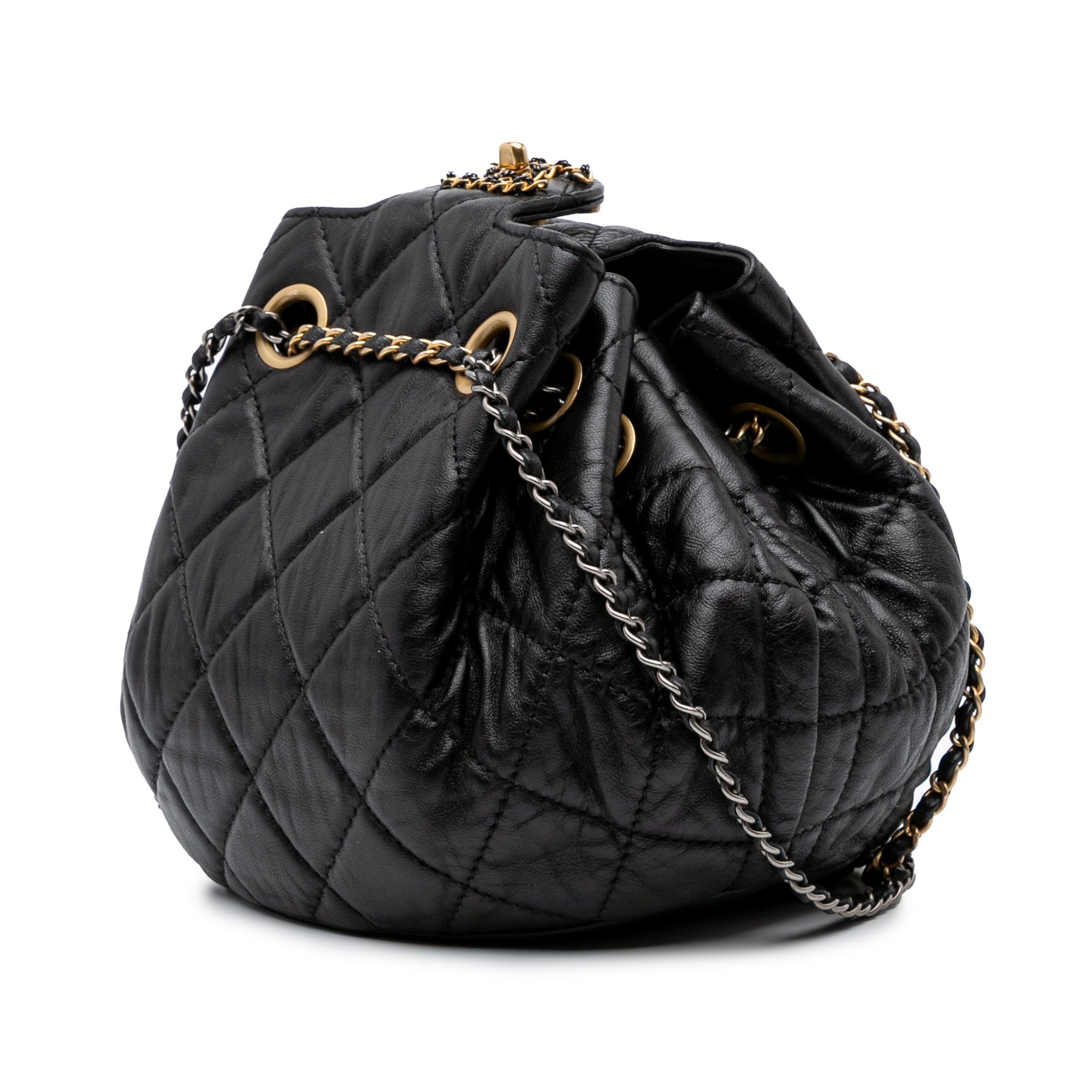 Chanel CC Quilted Lambskin Chain Drawstring Bucket Bag - image 2