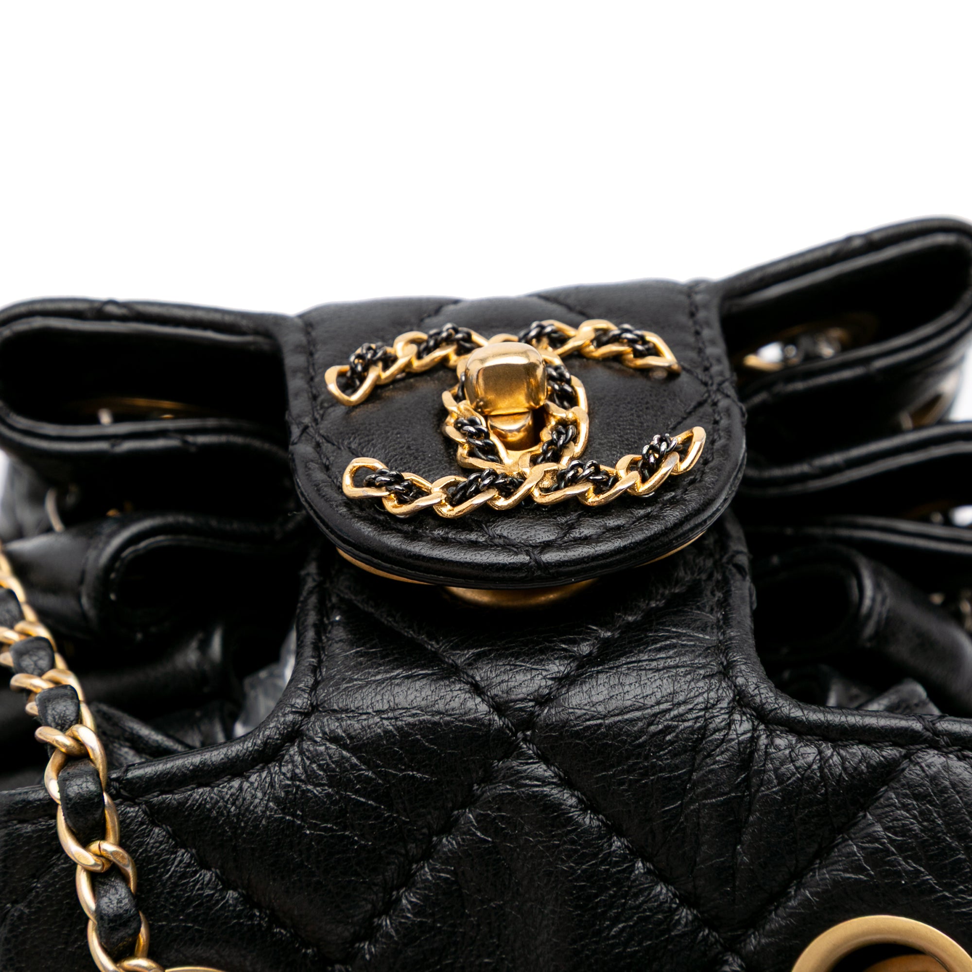 Chanel CC Quilted Lambskin Chain Drawstring Bucket Bag - image 7