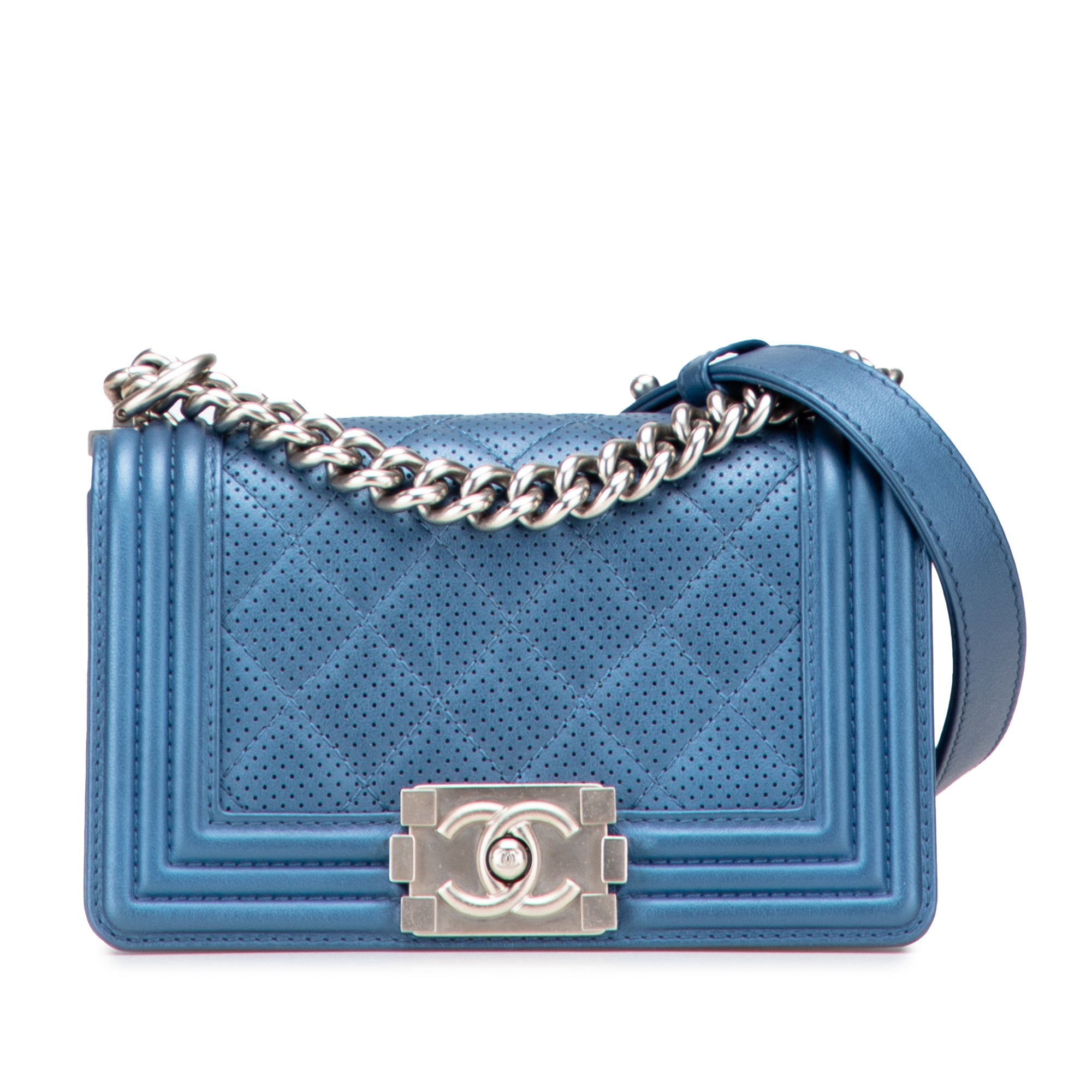 Chanel Small Quilted Perforated Metallic Lambskin Boy Flap - image 1