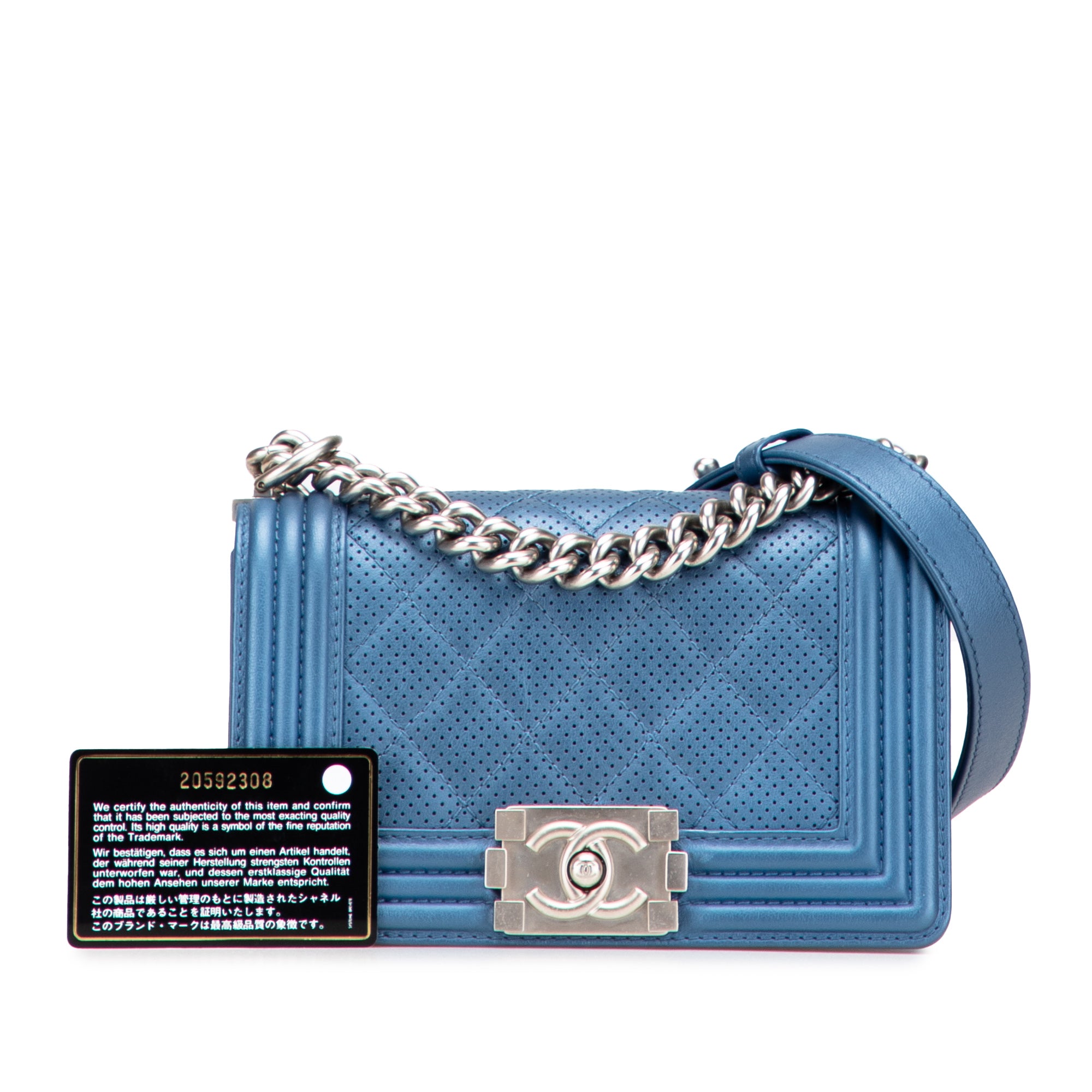 Chanel Small Quilted Perforated Metallic Lambskin Boy Flap - image 11