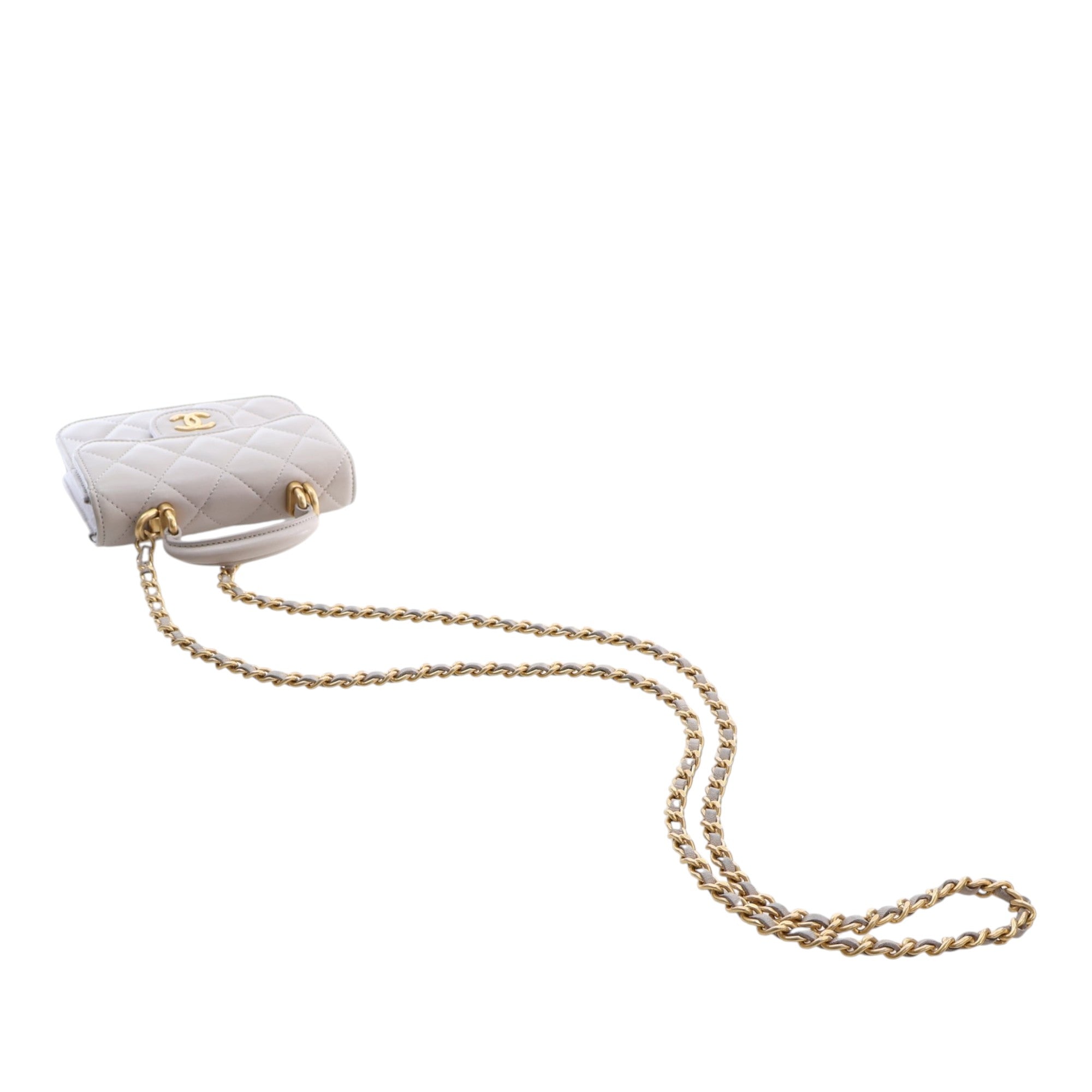 Chanel Mini Quilted Lambskin Top Handle Card Holder with Chain - image 14