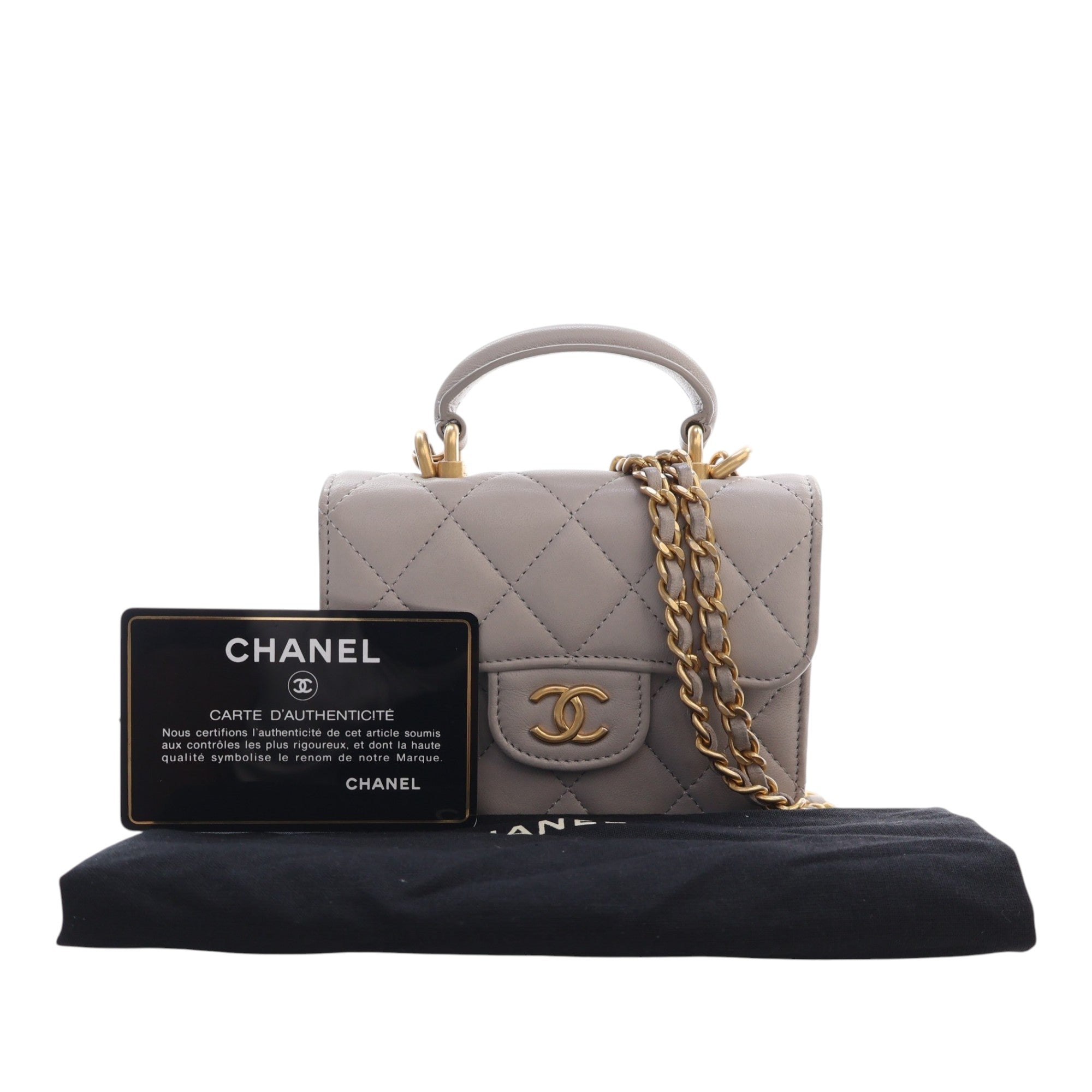 Chanel Mini Quilted Lambskin Top Handle Card Holder with Chain - image 15