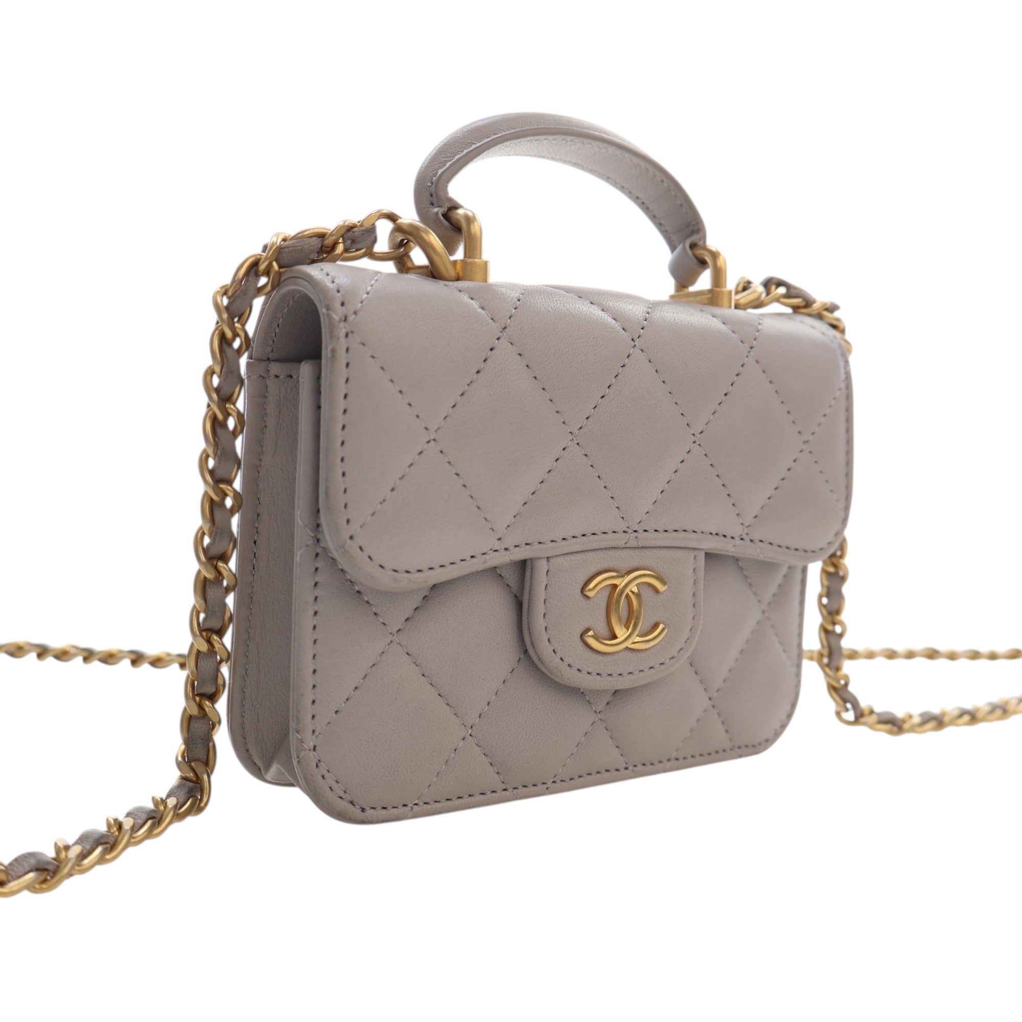 Chanel Mini Quilted Lambskin Top Handle Card Holder with Chain - image 2