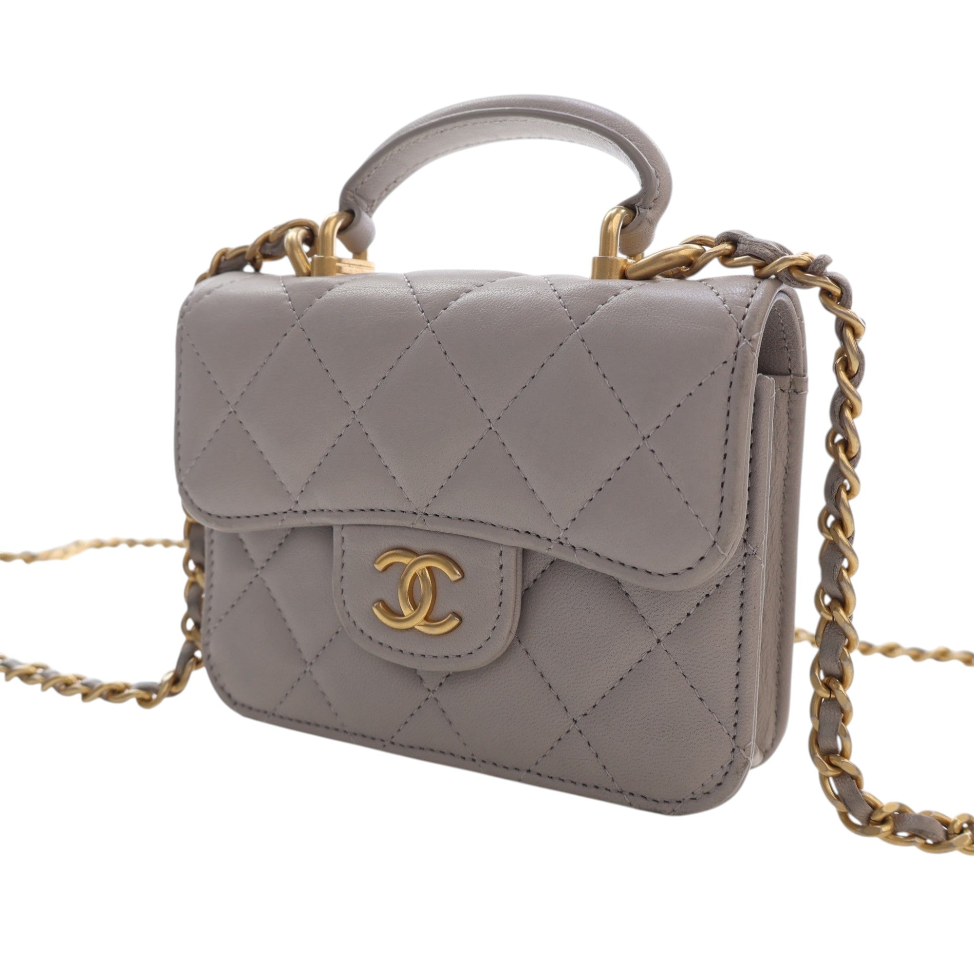 Chanel Mini Quilted Lambskin Top Handle Card Holder with Chain - image 3