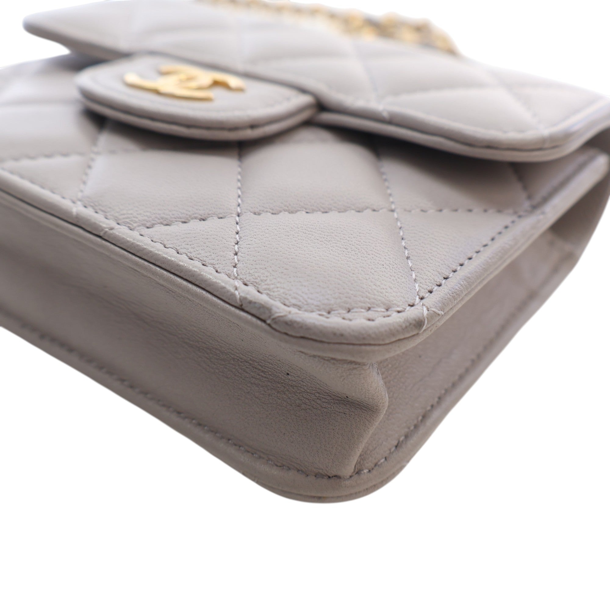 Chanel Mini Quilted Lambskin Top Handle Card Holder with Chain - image 9