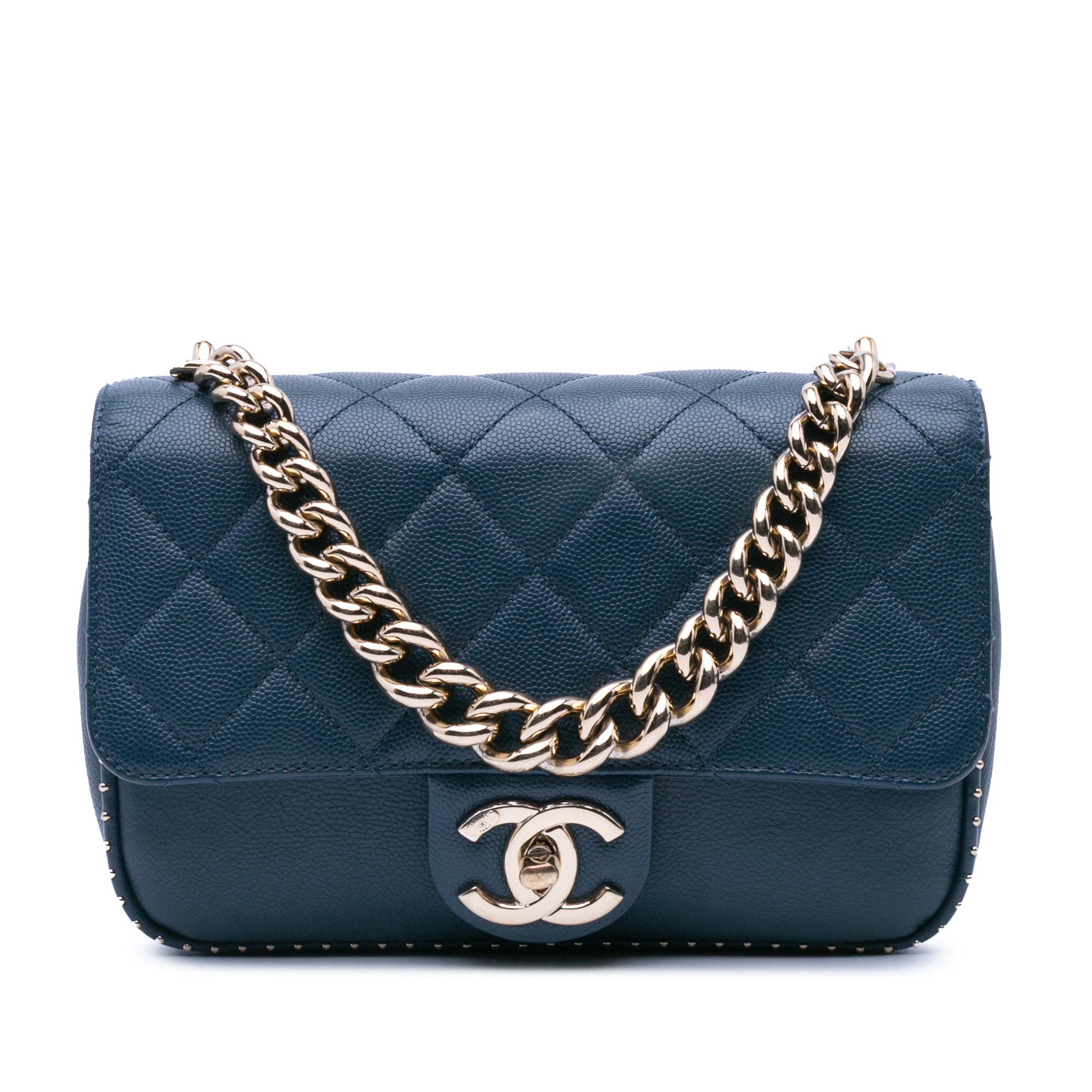 Chanel Small Quilted Caviar Studded Chain Handle Flap - image 1