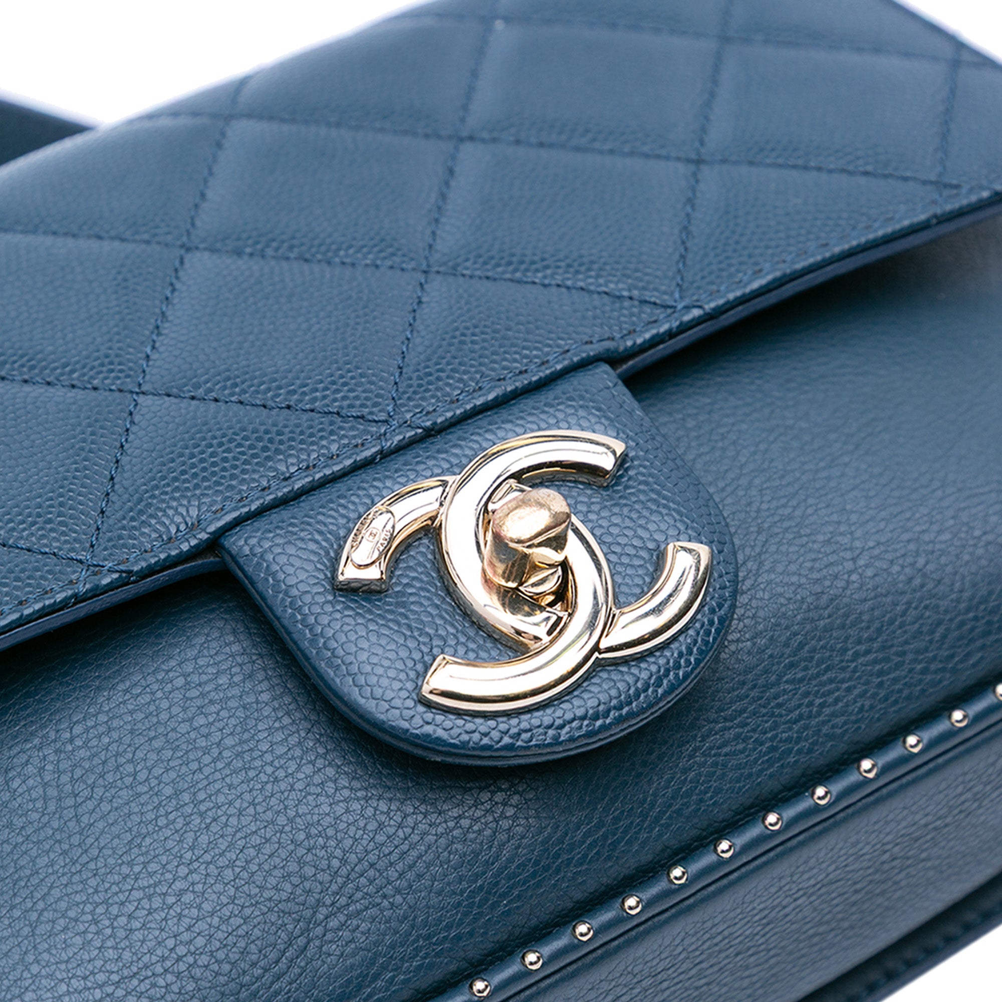 Chanel Small Quilted Caviar Studded Chain Handle Flap - image 7