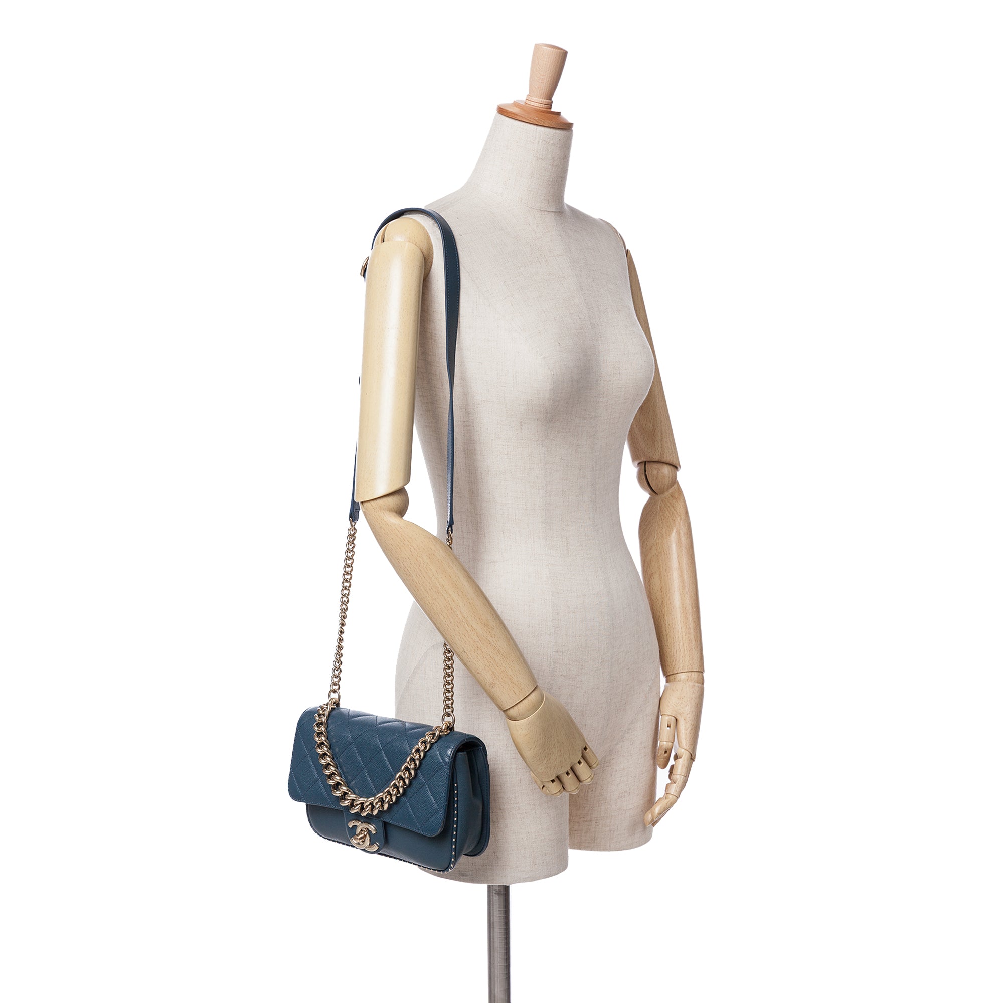 Chanel Small Quilted Caviar Studded Chain Handle Flap - image 9