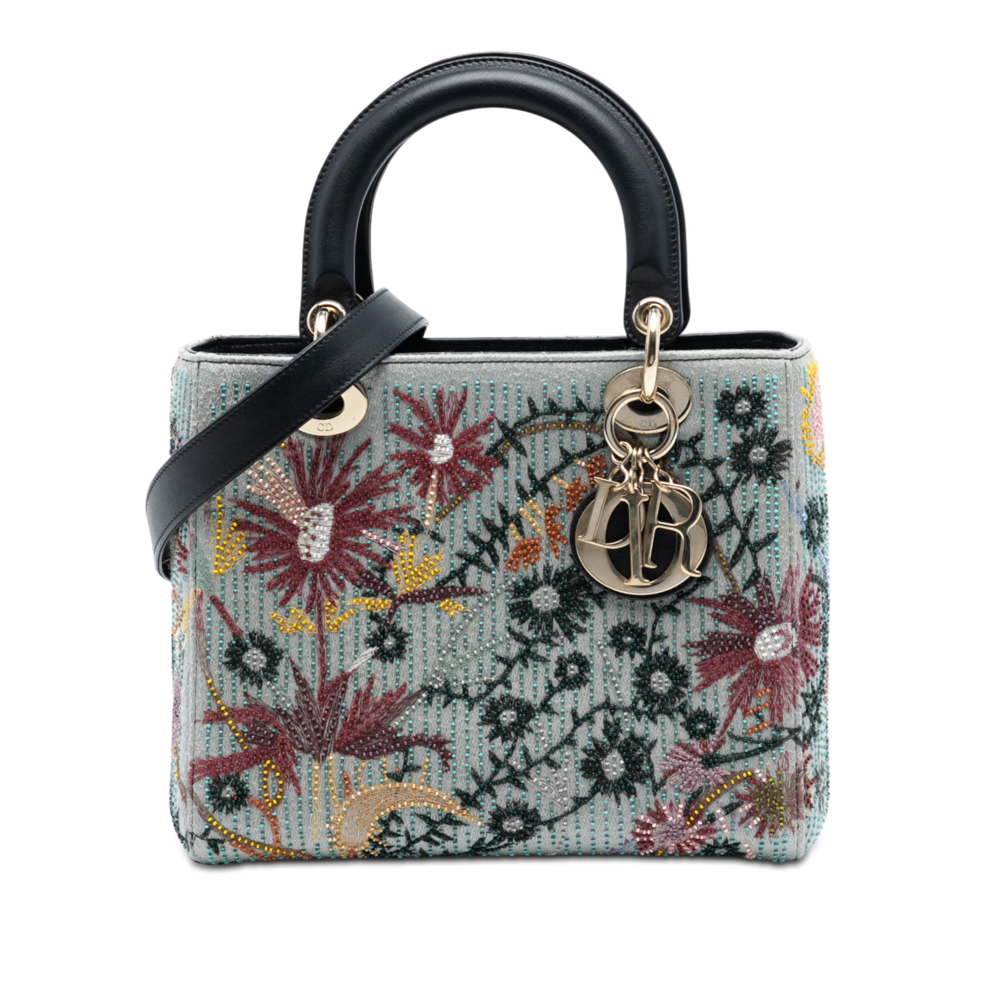 Dior Medium Canvas and Calfskin Beaded Embroidered Jardin De Minuit Lady Dior - image 1