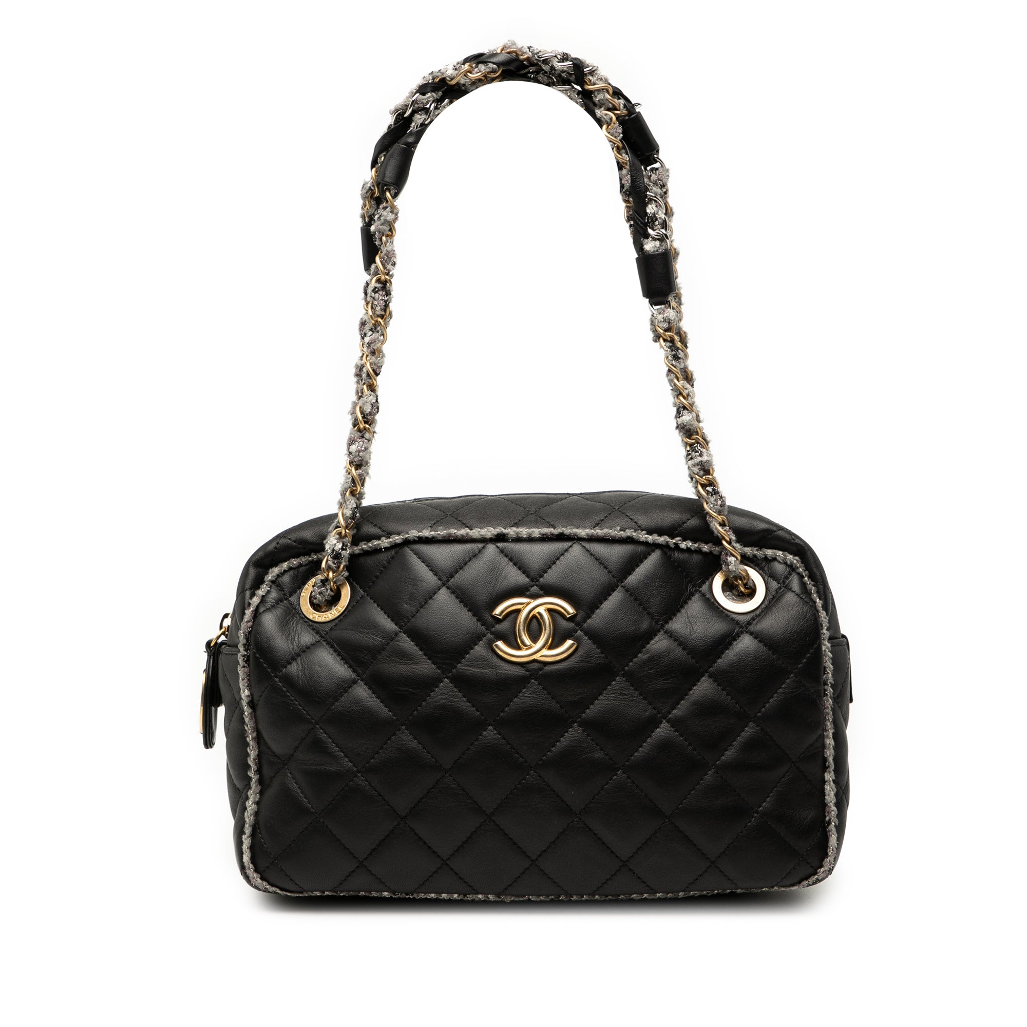 Chanel CC Quilted Lambskin Tweedy Bowler Bag - image 1