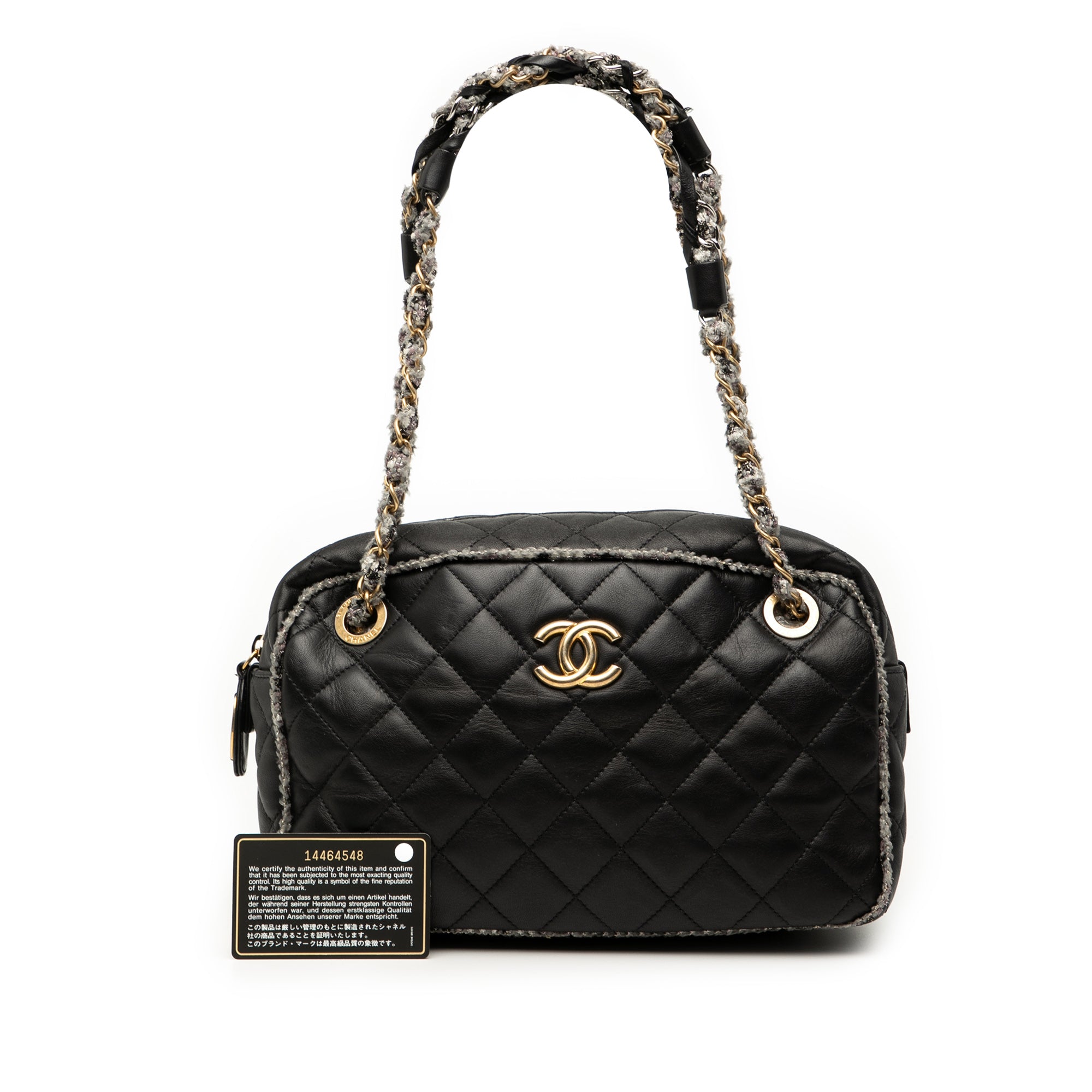 Chanel CC Quilted Lambskin Tweedy Bowler Bag - image 8
