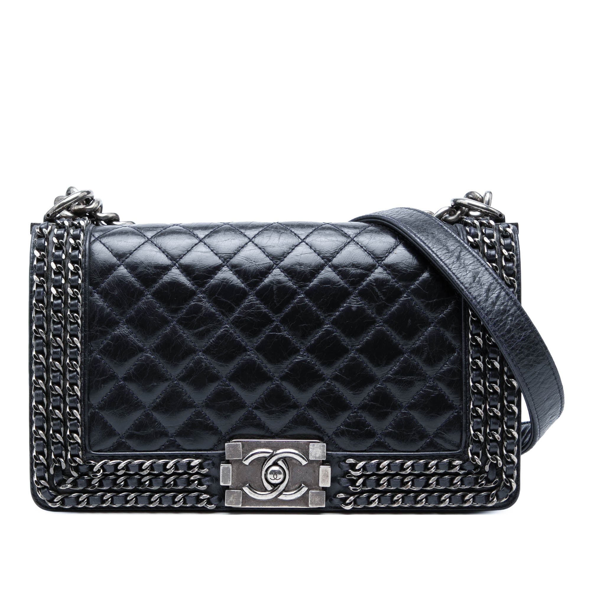 Chanel Old Medium Quilted Glazed Calfskin Chain Around Boy Flap - image 1