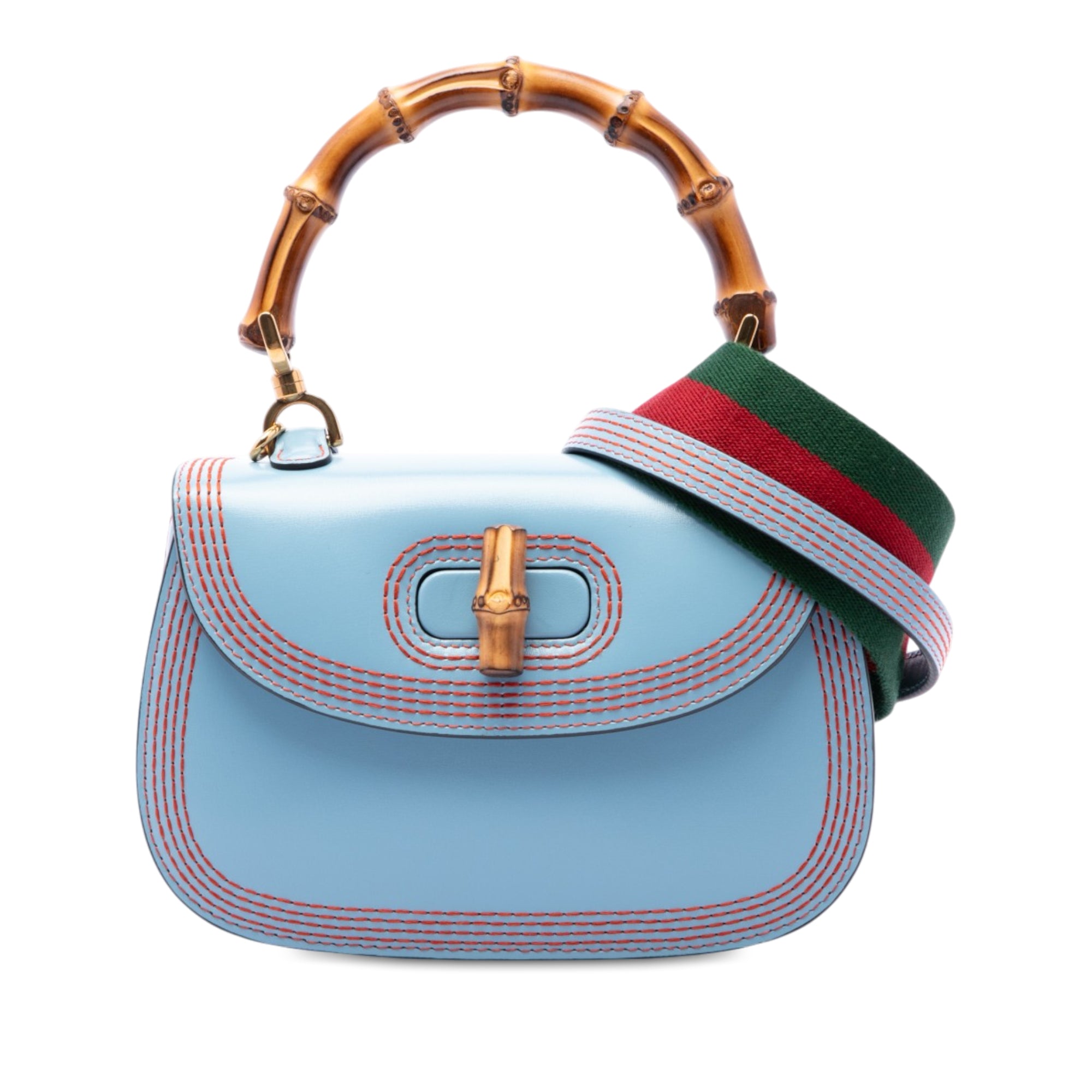 Gucci Small Calfskin Web Stitched Bamboo 1947 Top Handle Bag - image 1