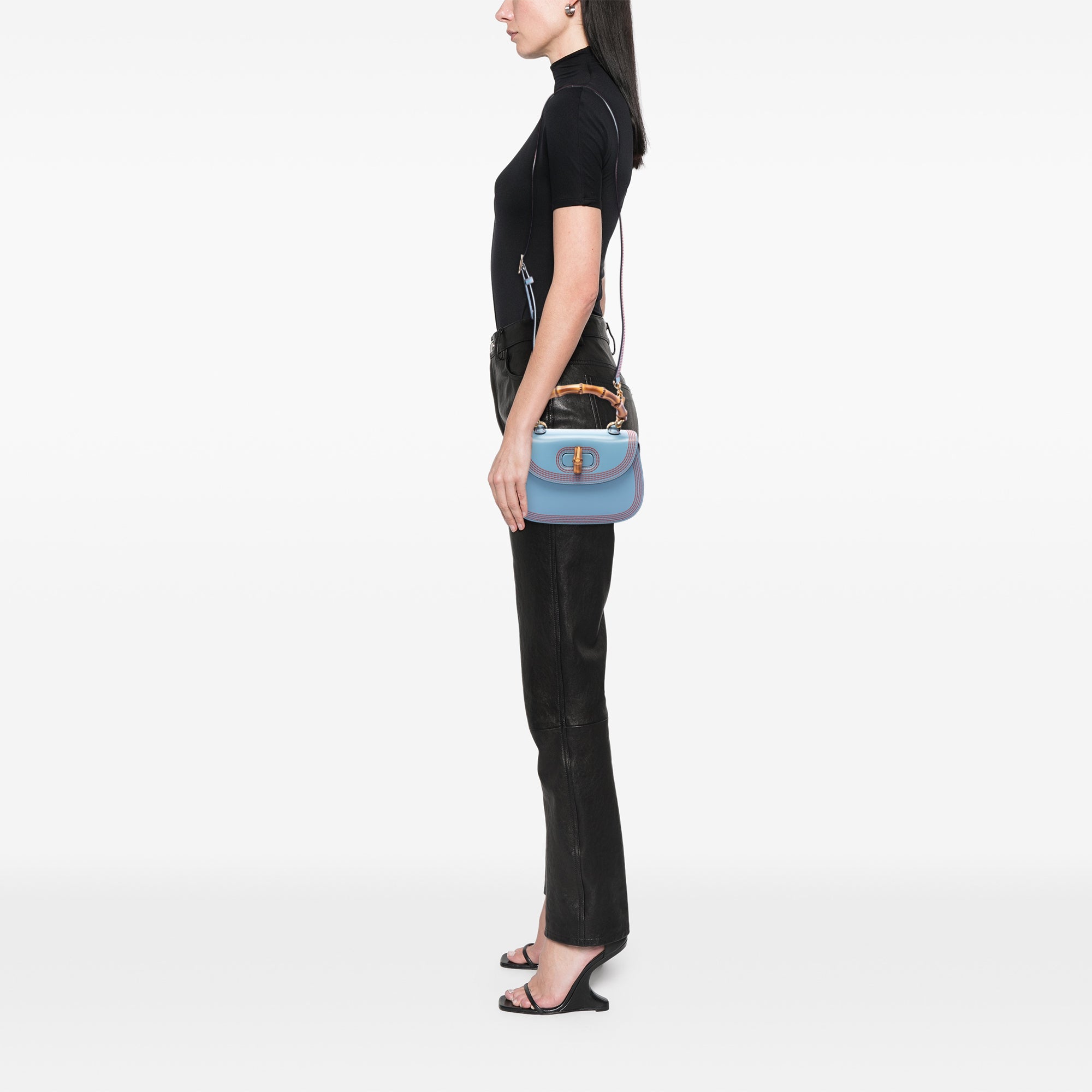 Gucci Small Calfskin Web Stitched Bamboo 1947 Top Handle Bag - image 6