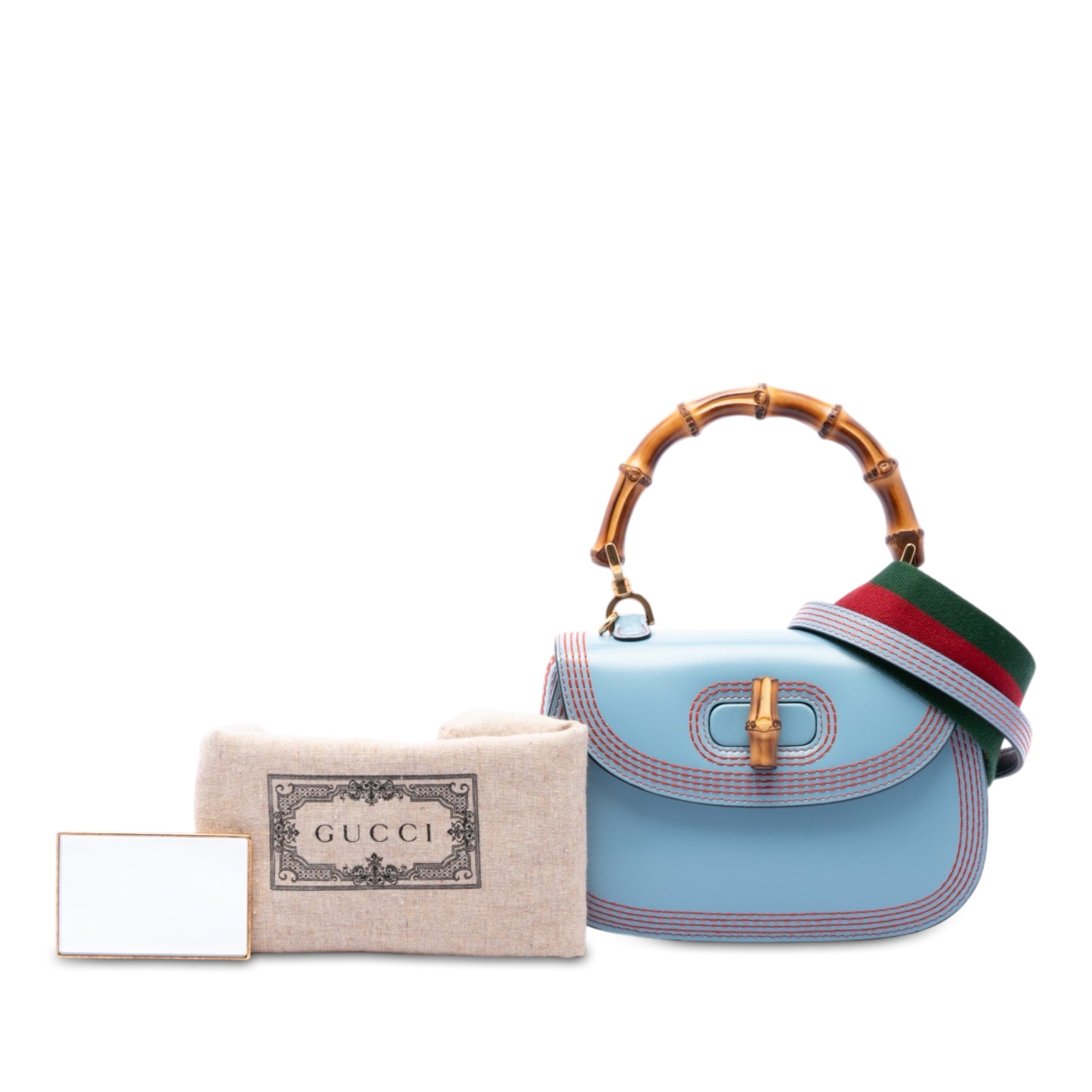 Gucci Small Calfskin Web Stitched Bamboo 1947 Top Handle Bag - image 7