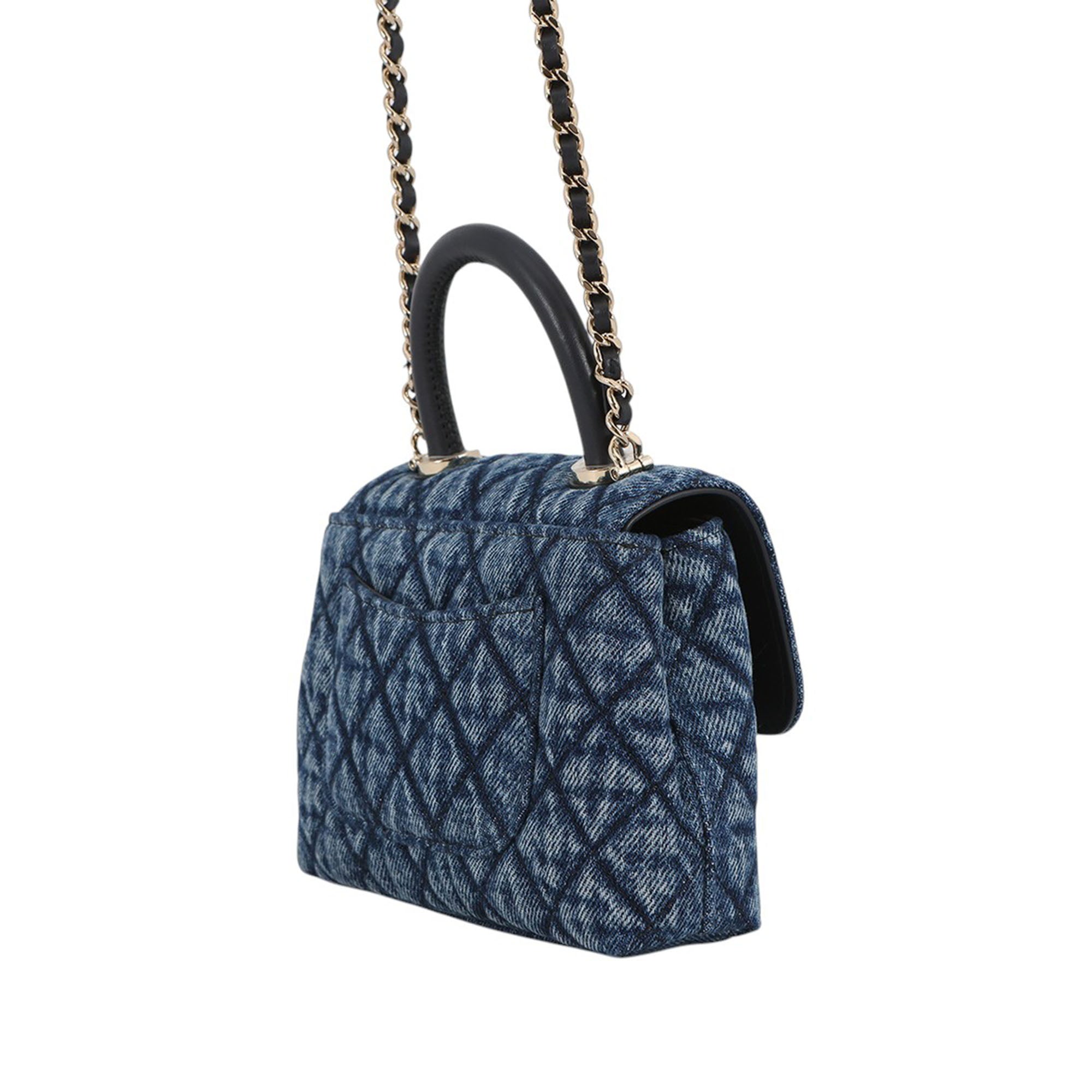 Chanel Extra Mini Quilted Washed Denim Coco Top Handle Bag - image 2