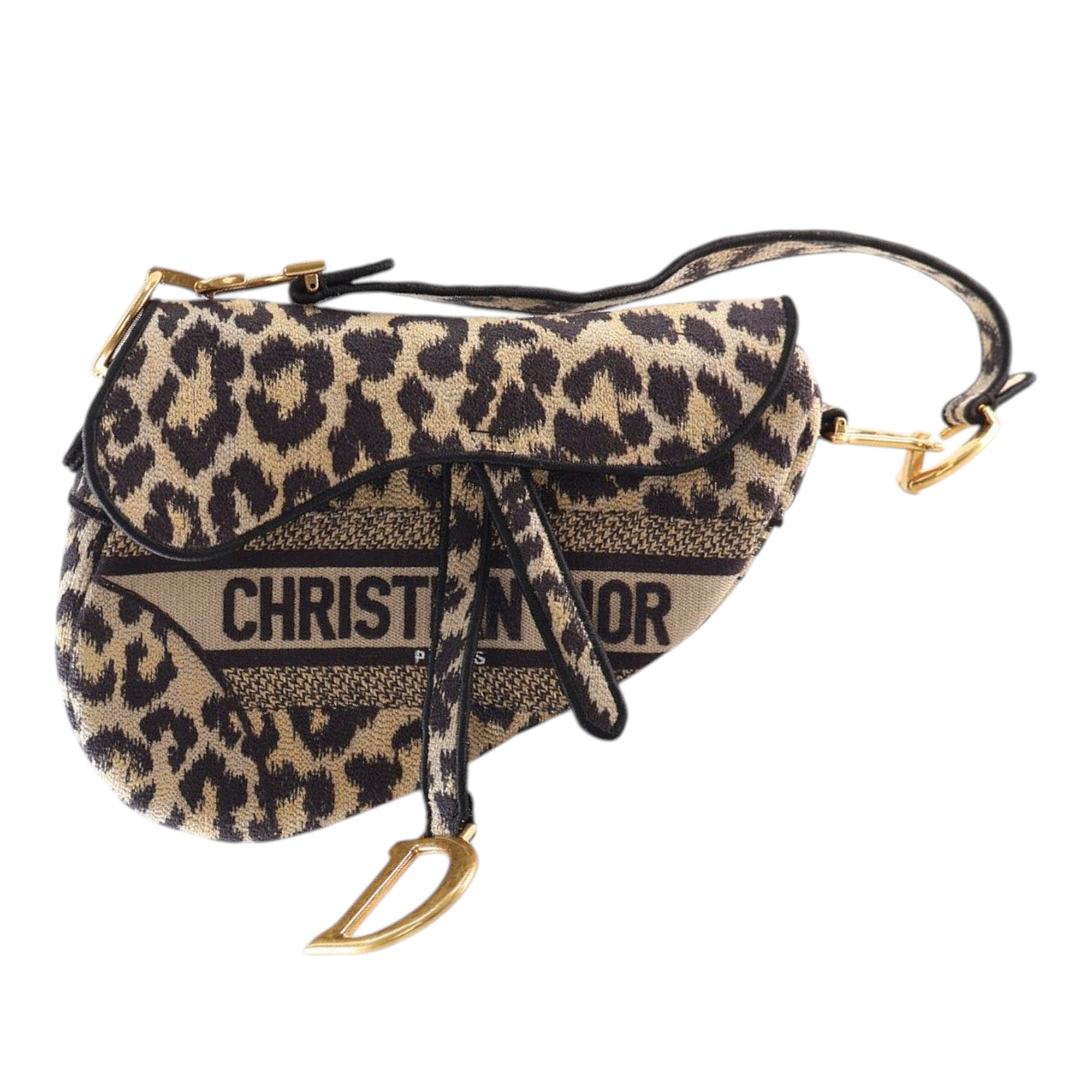 Dior Mizza Embroidered Canvas Leopard Saddle Bag - image 1