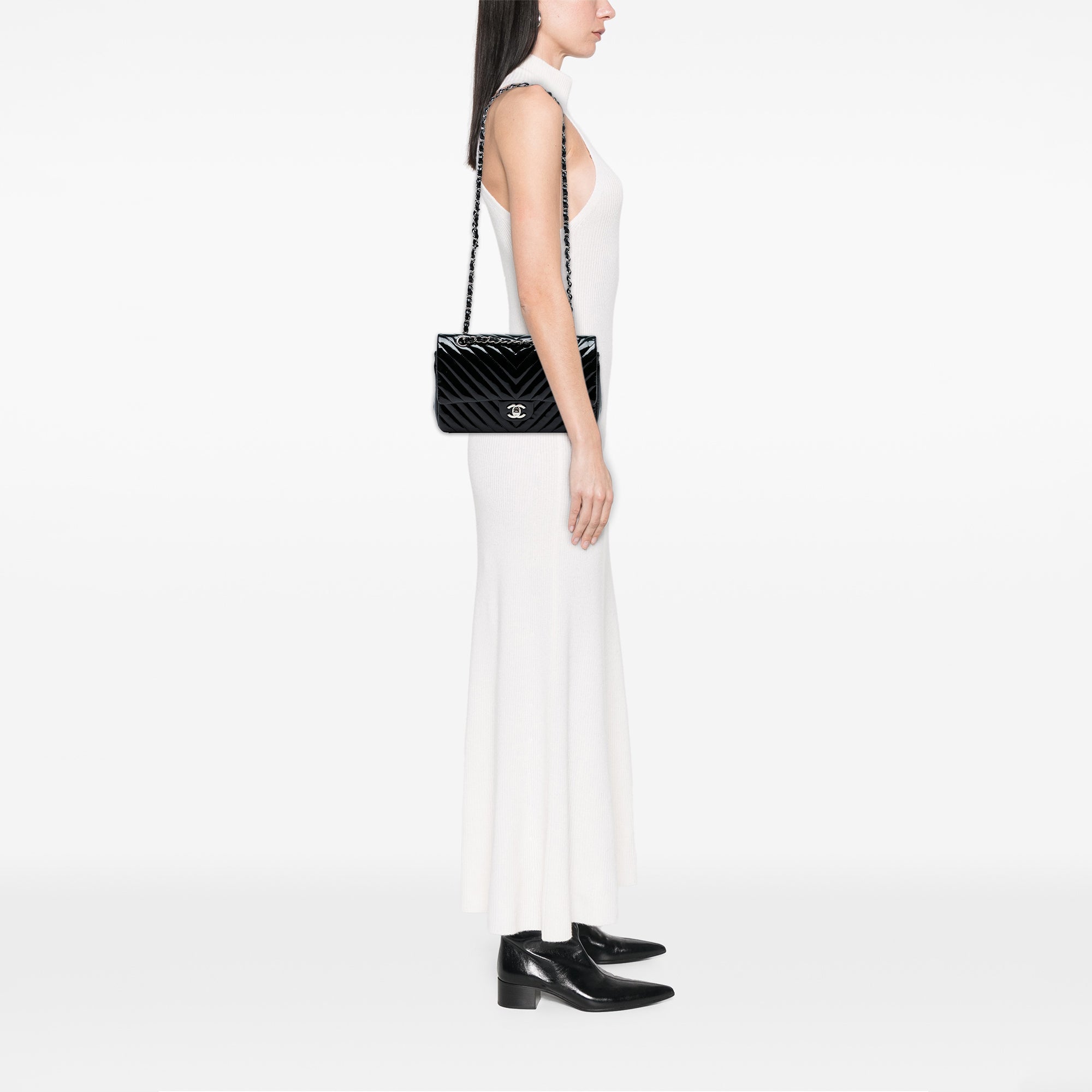 Chanel Medium Classic Chevron Patent Double Flap - image 7