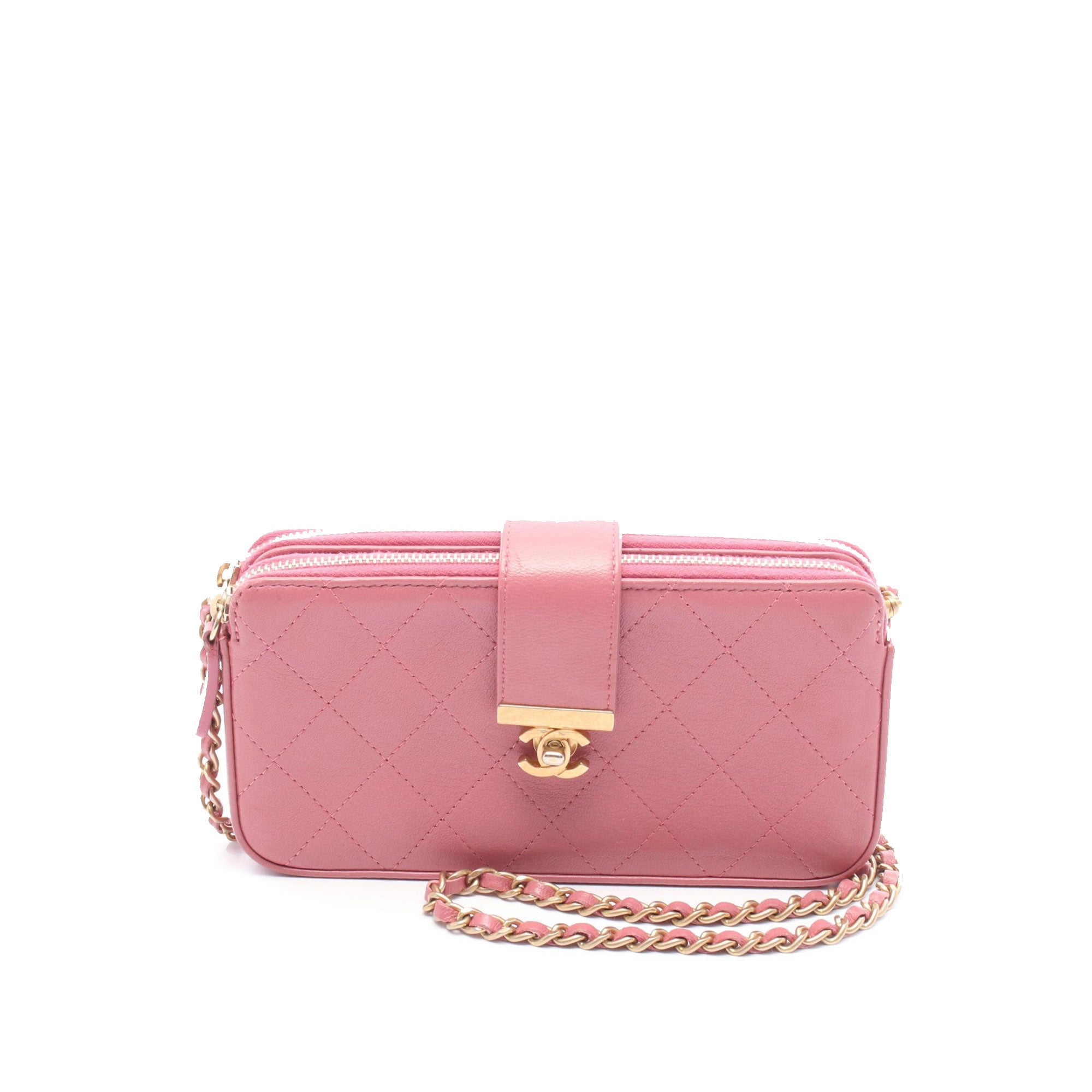 Chanel CC Quilted Calfskin Double Zip Clutch with Chain - image 1