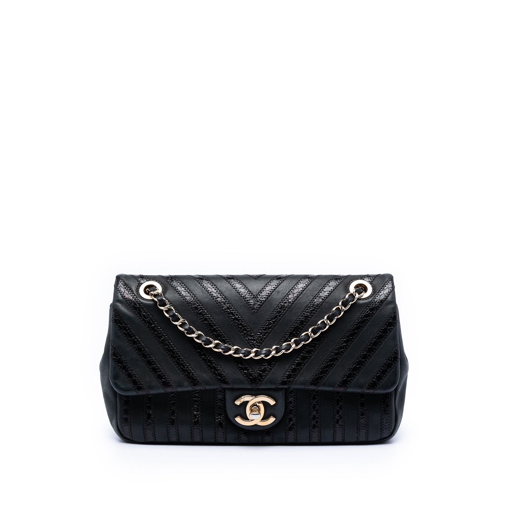 Chanel Chevron Python Embossed Calfskin and Suede Single Flap - image 1