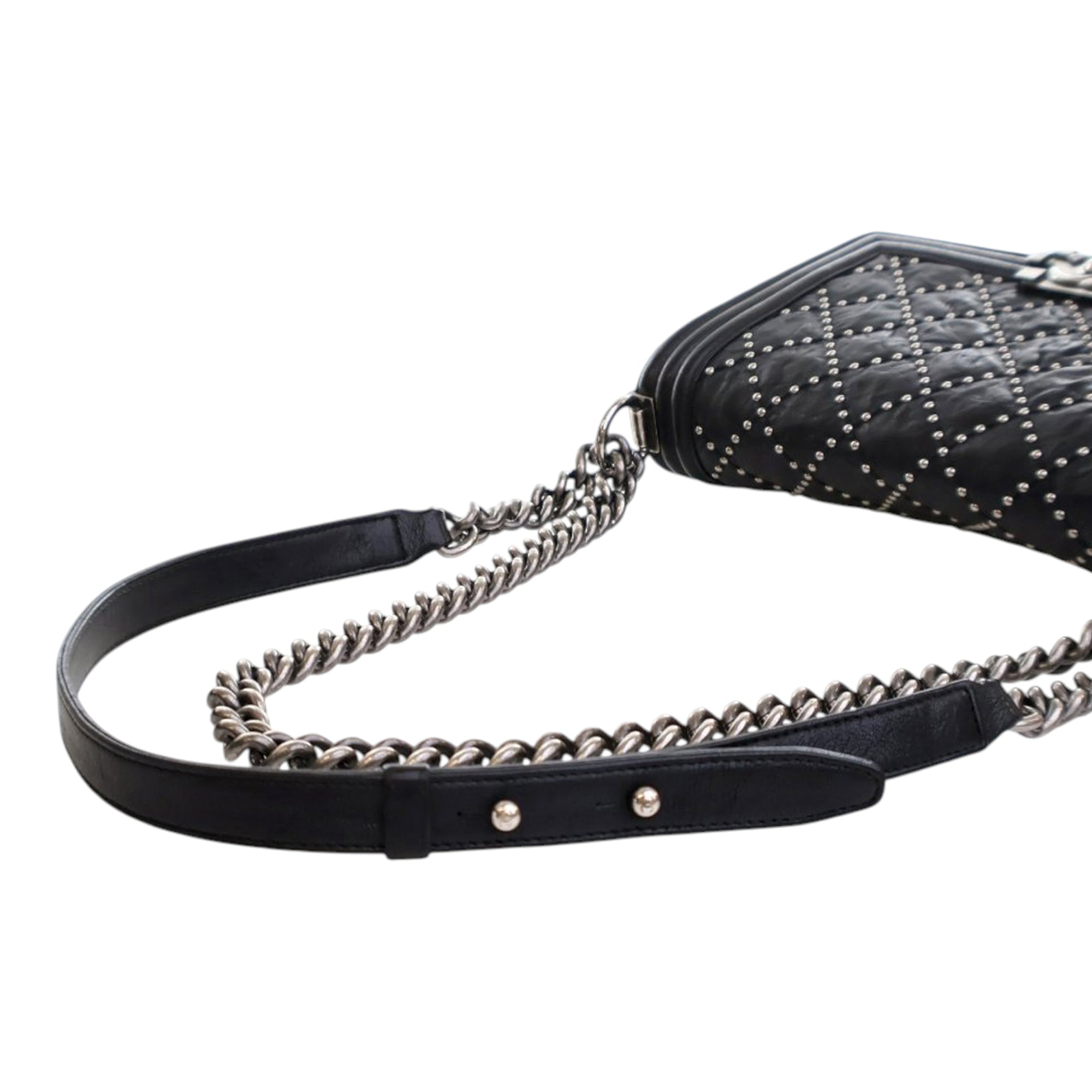 Chanel Old Medium Quilted Crumpled Calfskin Studded Boy Flap - image 11