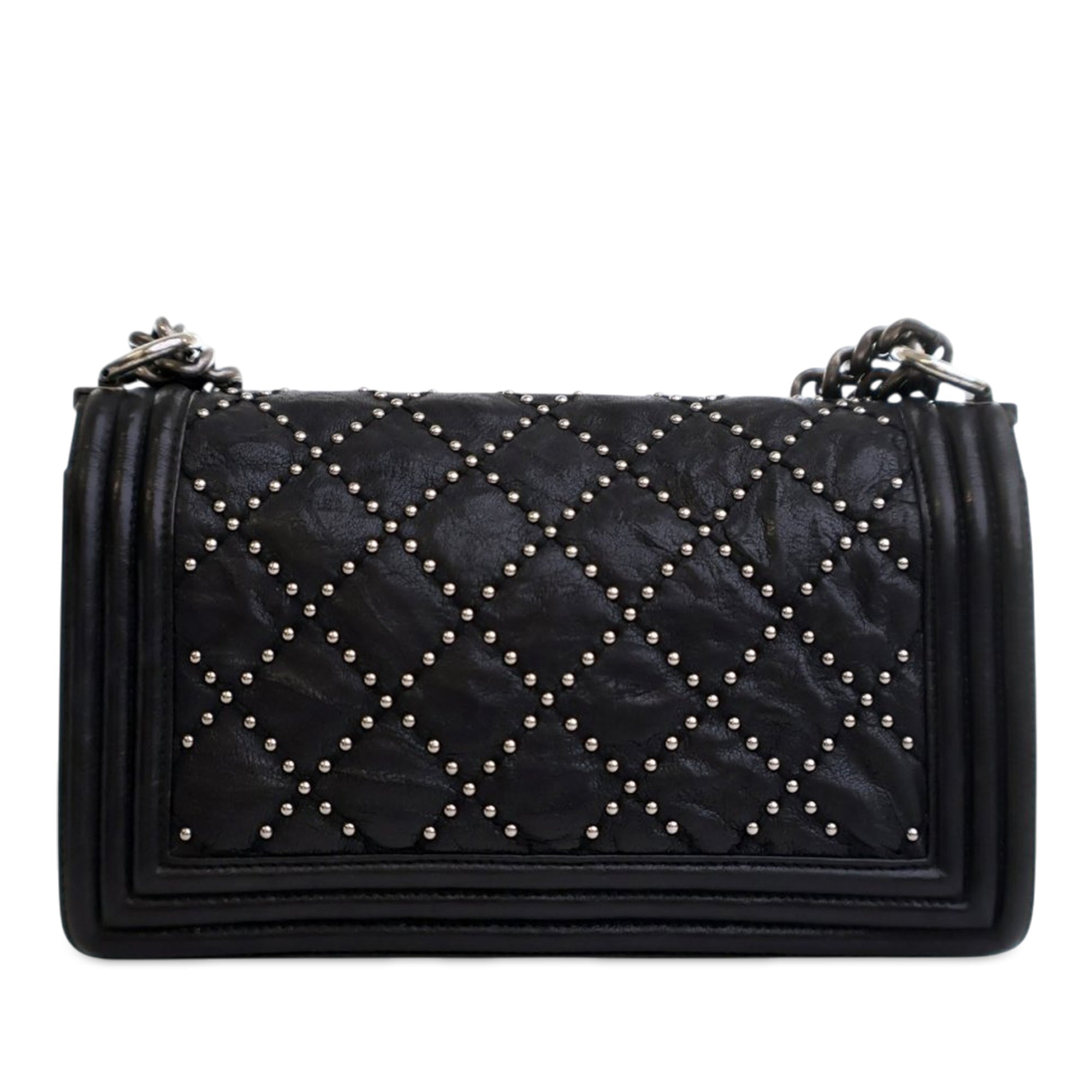 Chanel Old Medium Quilted Crumpled Calfskin Studded Boy Flap - image 3