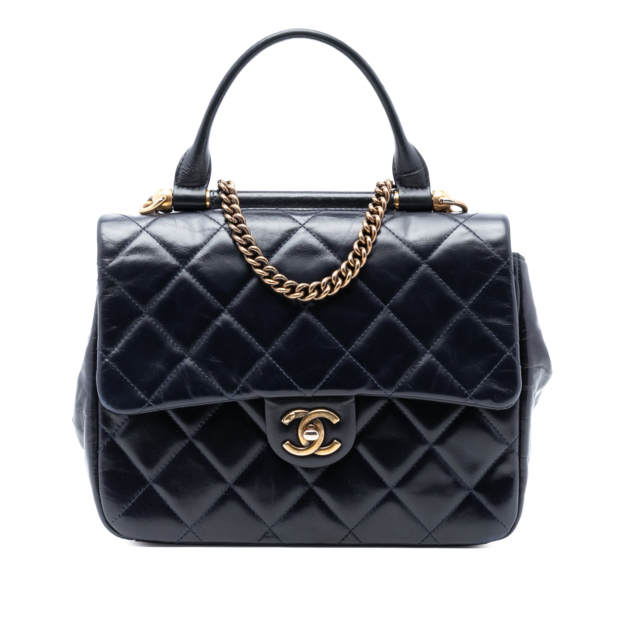 Chanel Medium Quilted Glazed Calfskin Gold Bar Top Handle Flap - image 1