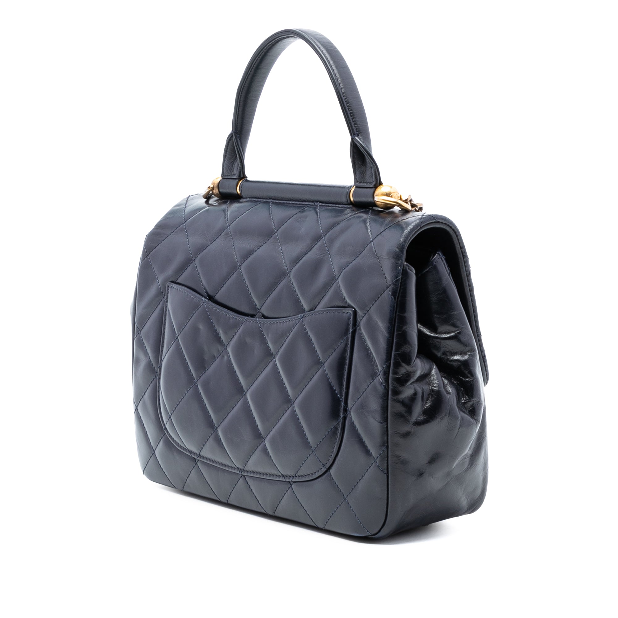 Chanel Medium Quilted Glazed Calfskin Gold Bar Top Handle Flap - image 2