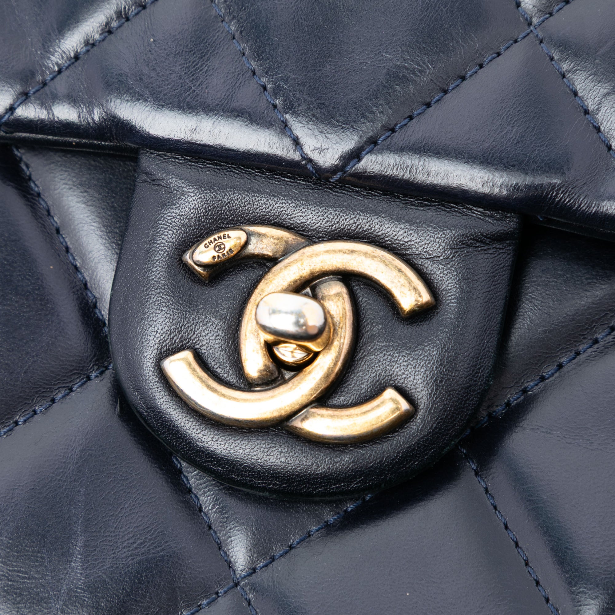 Chanel Medium Quilted Glazed Calfskin Gold Bar Top Handle Flap - image 6