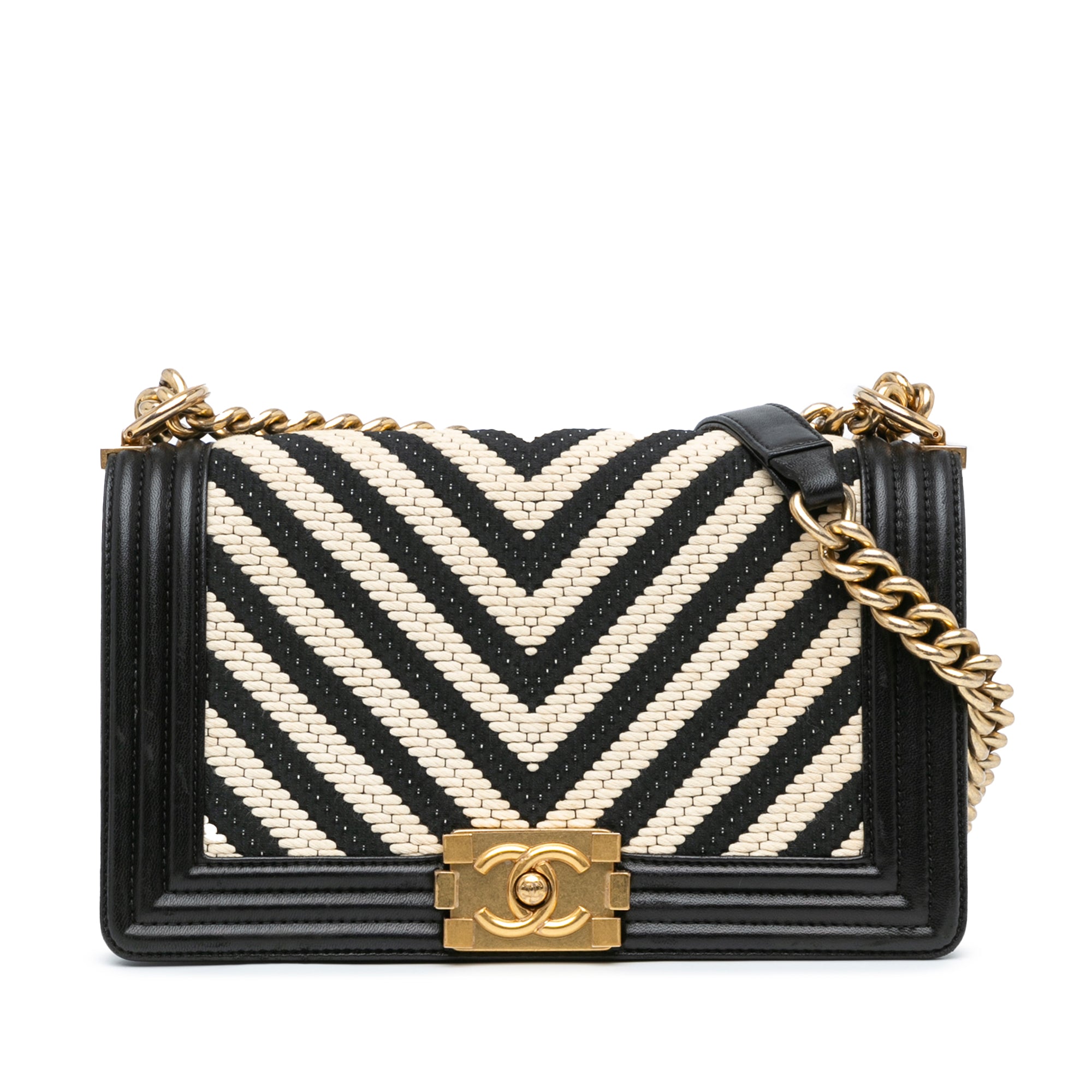 Chanel Old Medium Braided Chevron Cotton and Lambskin Boy Flap - image 1