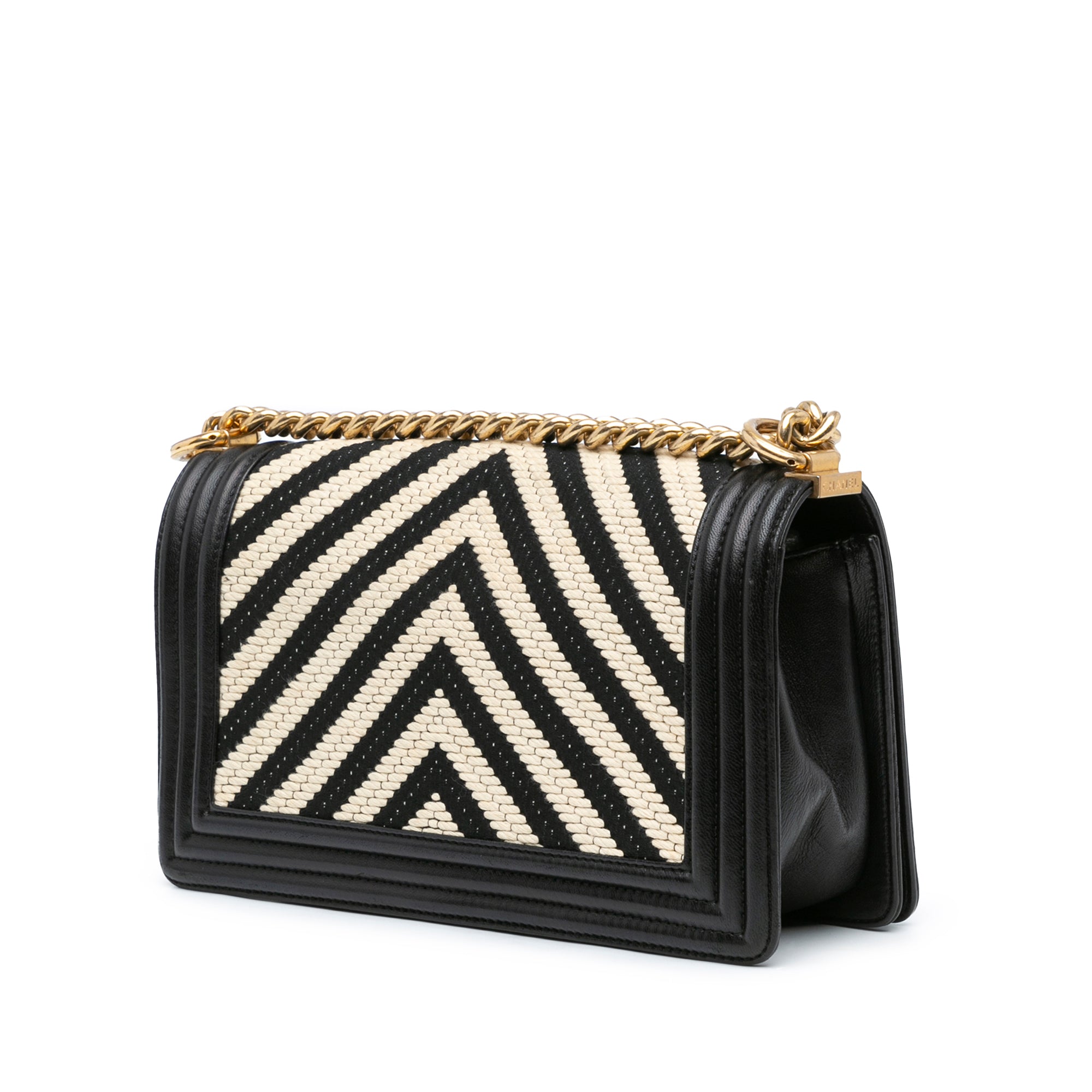 Chanel Old Medium Braided Chevron Cotton and Lambskin Boy Flap - image 2