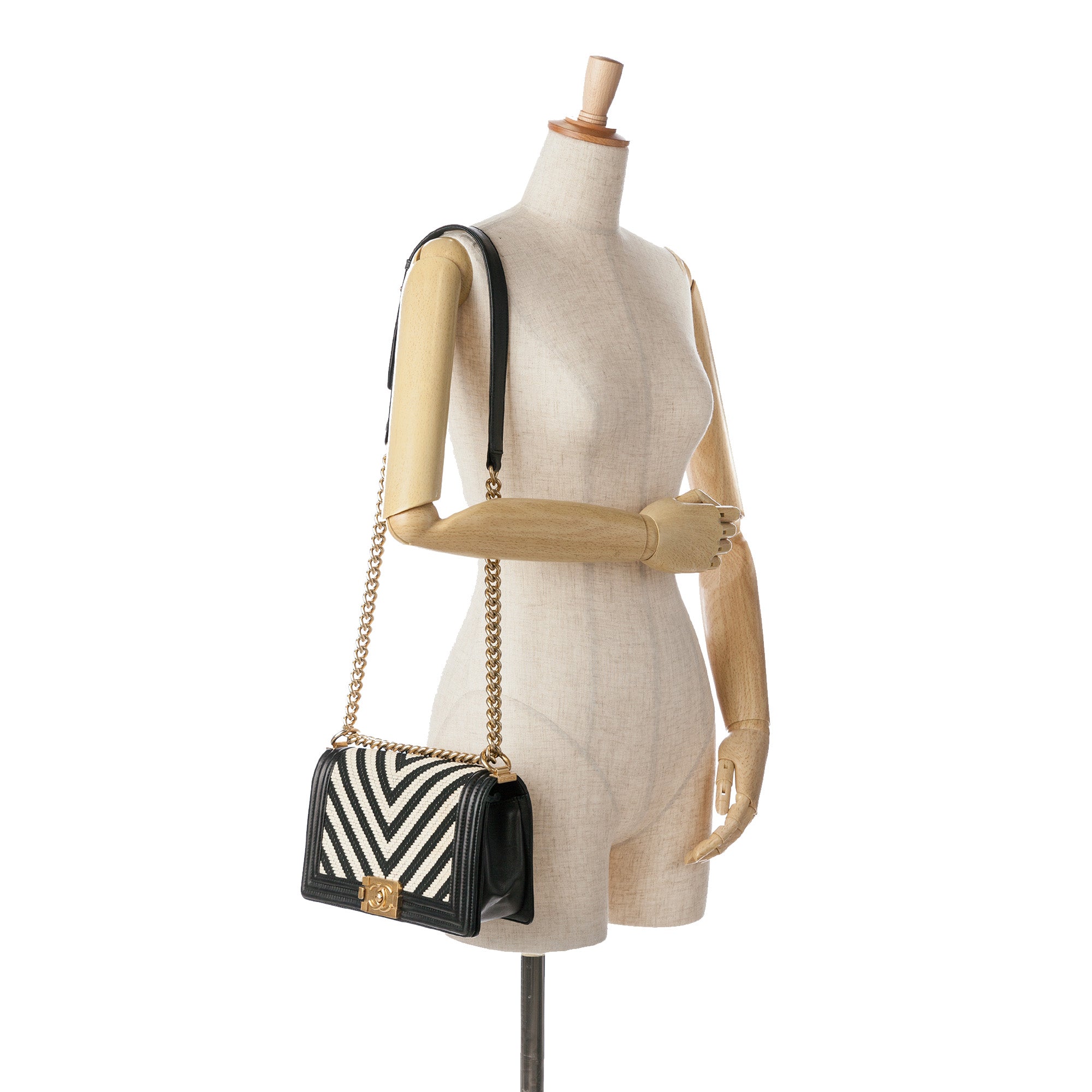 Chanel Old Medium Braided Chevron Cotton and Lambskin Boy Flap - image 8