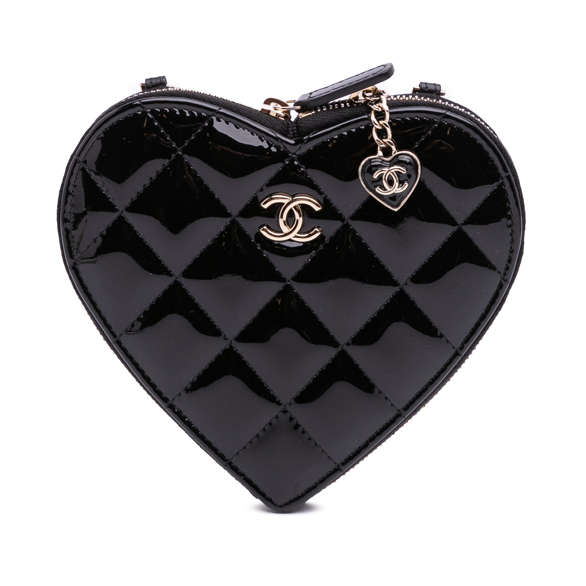 Chanel Quilted Patent Duo Heart Clutch with Chain - image 1