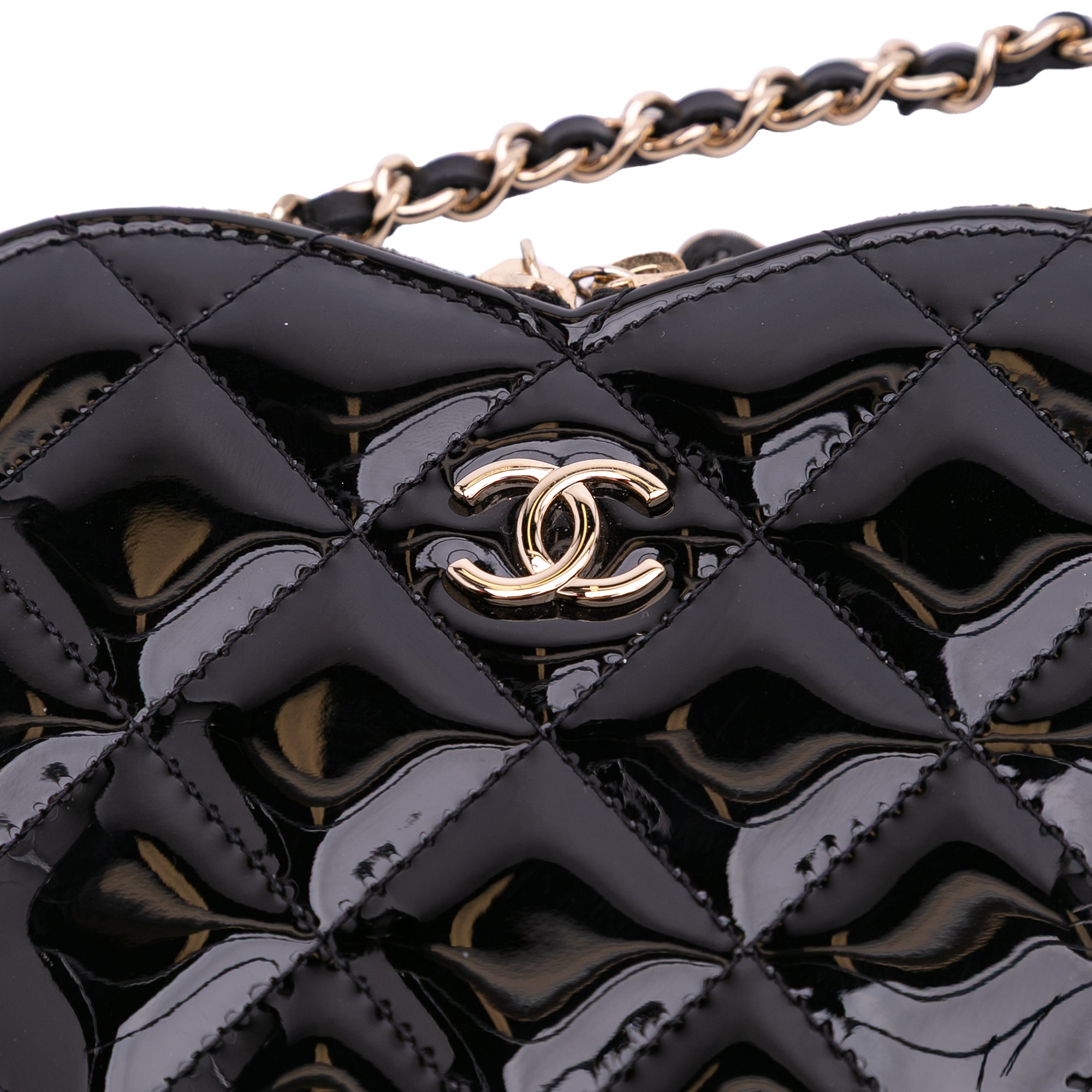 Chanel Quilted Patent Duo Heart Clutch with Chain - image 10