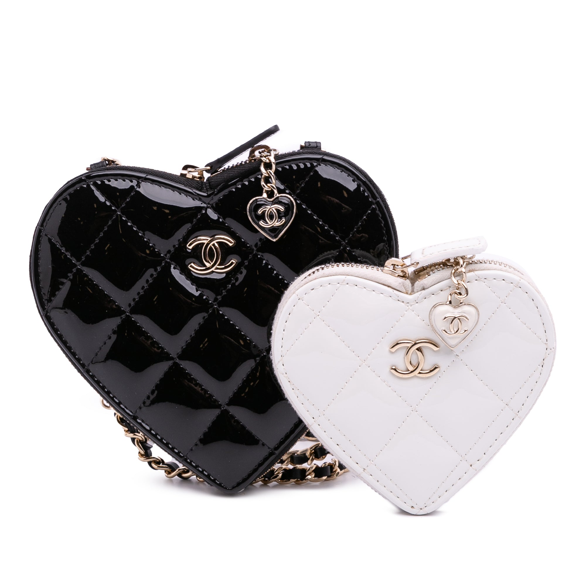 Chanel Quilted Patent Duo Heart Clutch with Chain - image 12