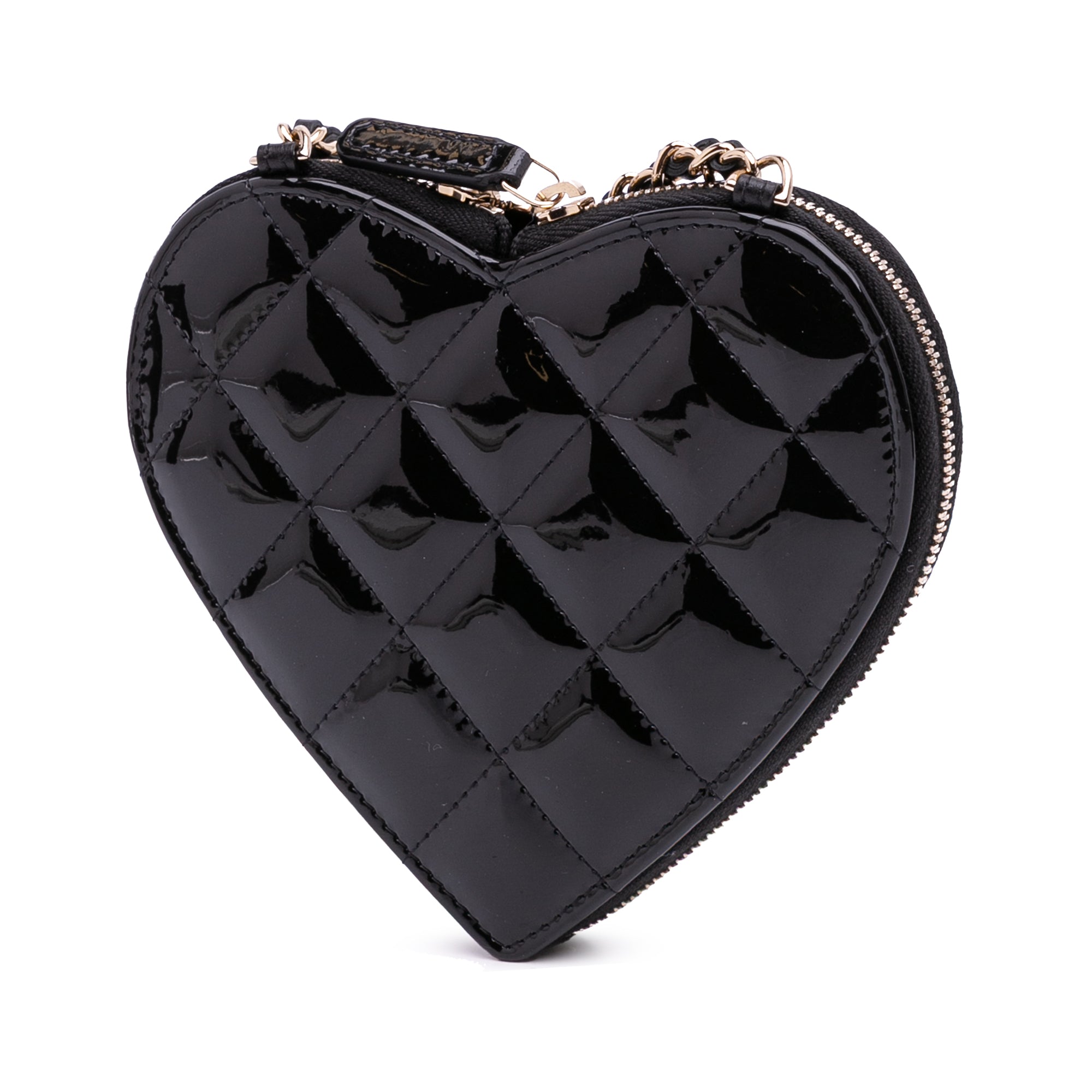 Chanel Quilted Patent Duo Heart Clutch with Chain - image 2