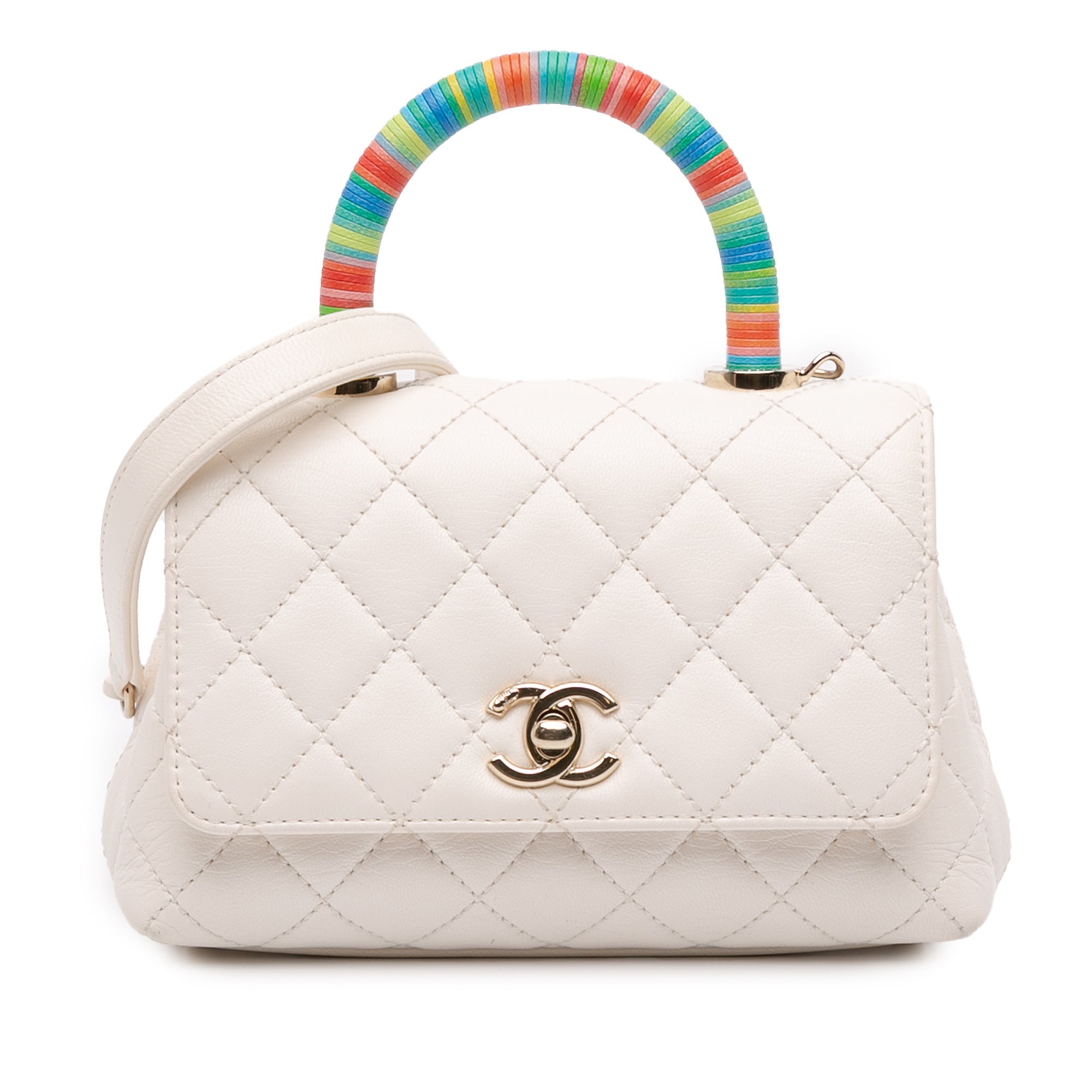 Chanel Extra Mini Quilted Goatskin Rainbow Top Handle Flap - image 1