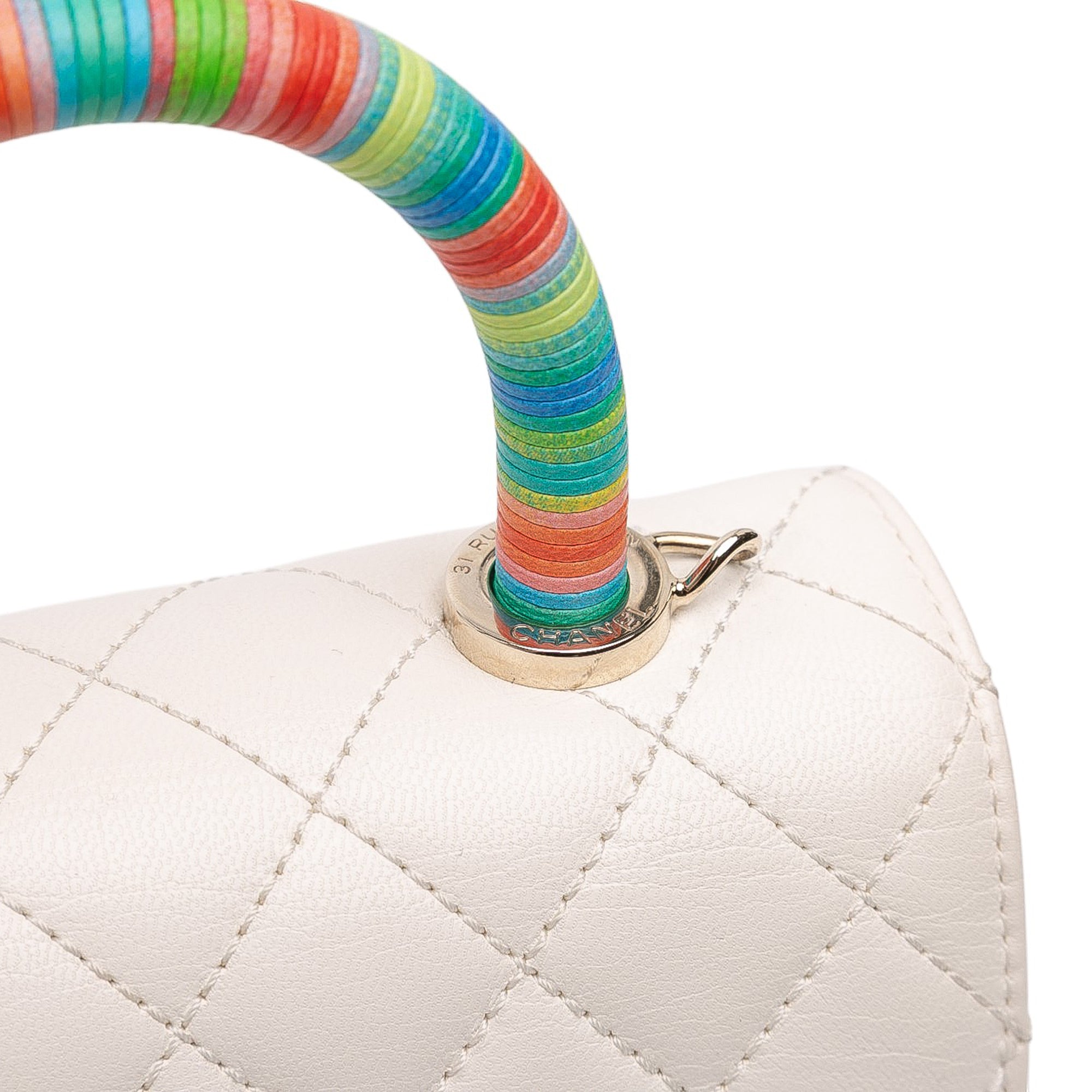 Chanel Extra Mini Quilted Goatskin Rainbow Top Handle Flap - image 9